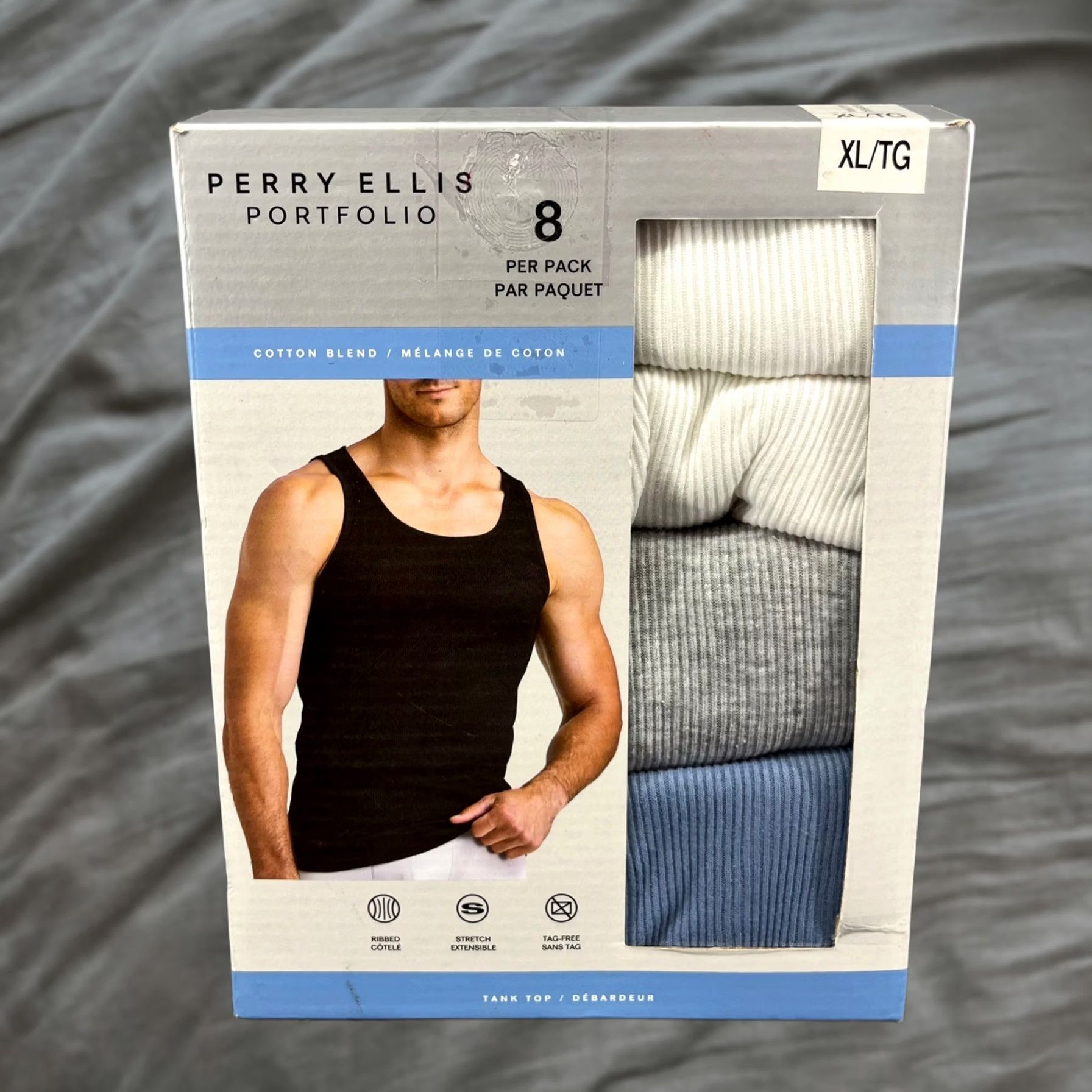 Perry Ellis Portfolio Tank Top Men 1XL Multicolor 8 Pack Ribbed Cotton Blend New, Men's