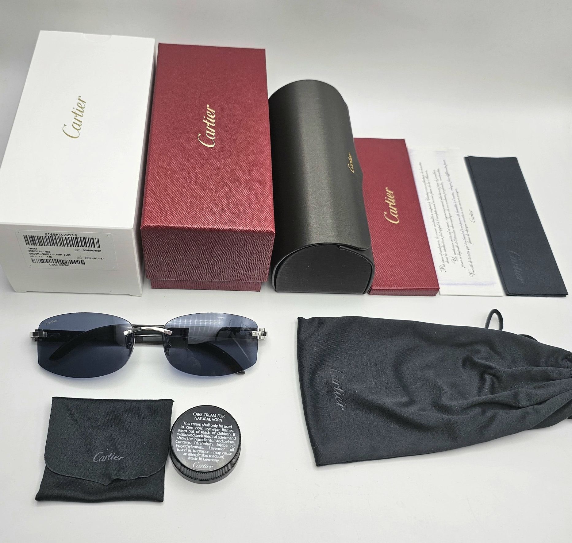 image of New! Cartier Buffalo Silver/gold Light Blue Sunglasses in Black, Men's