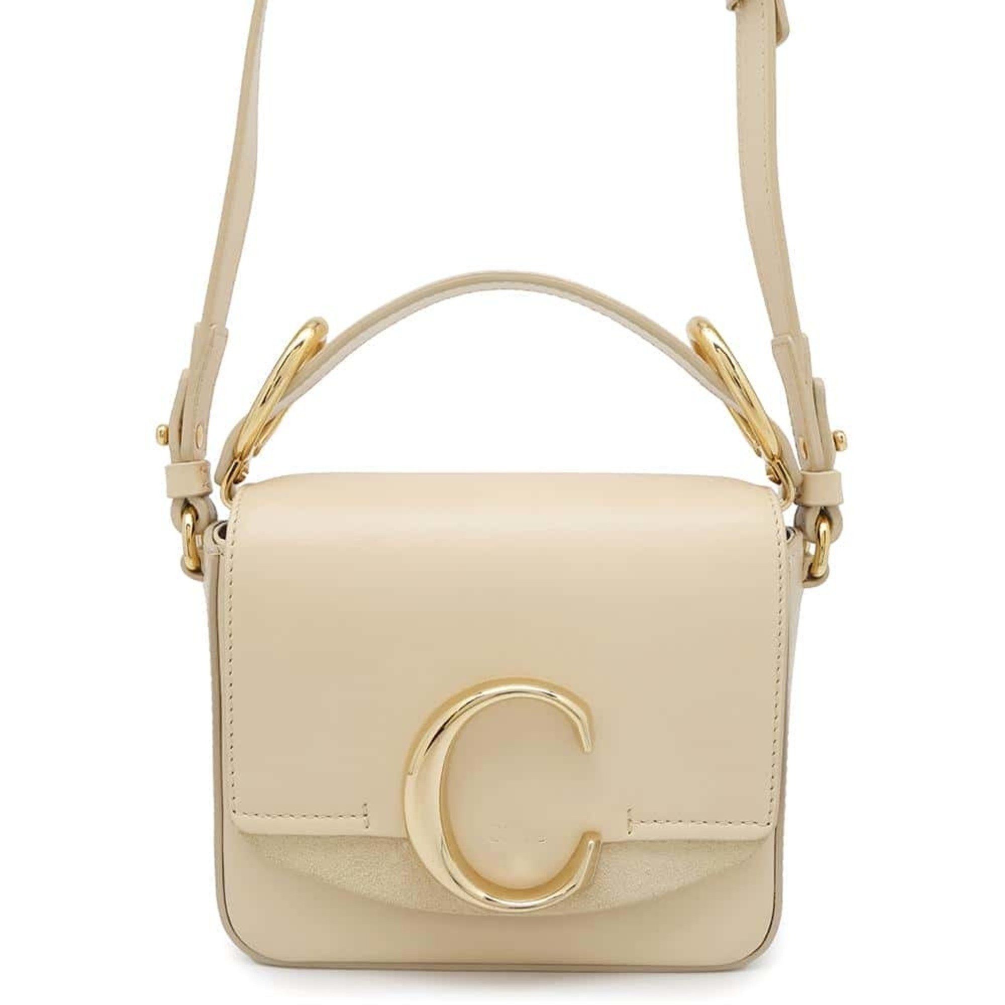 Chloé Chloe Handbag Sea C Mini Leather Suede 193 A37 2Way Shoulder Bag in Beige, Women's