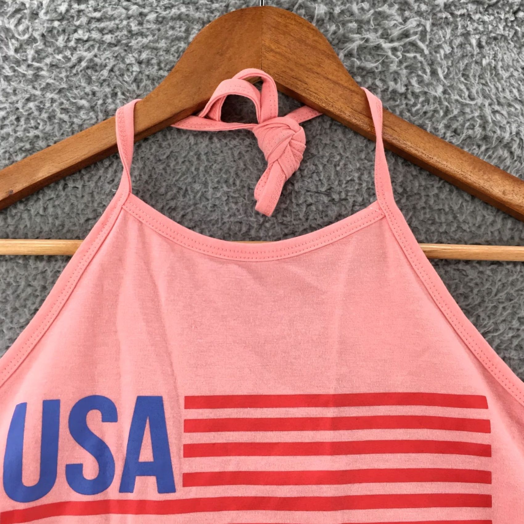 Vintage Isaac Morris USA Flag Halter Crop Top Womens XL Pink Sleeveless Tie Strap NEW Size XL / US 12-14 / IT 48-50 - 3 Thumbnail