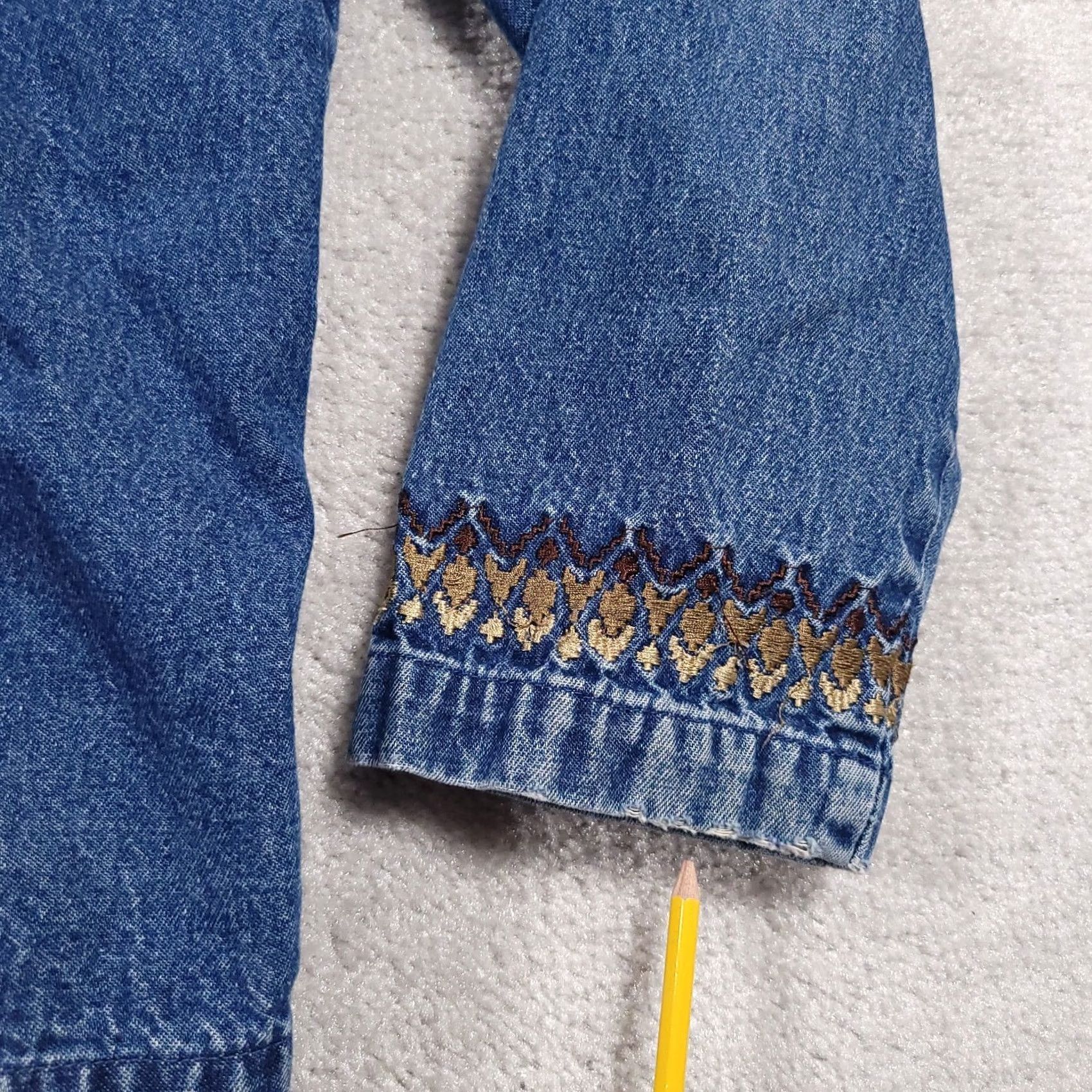 Denime NorthCrest Button Up Denim Jacket Shirt Women's Large Embroidered Collared Size L / US 10 / IT 46 - 7 Thumbnail
