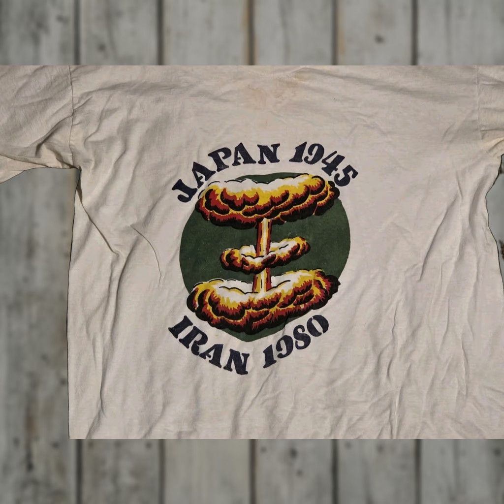 Vintage VINTAGE Hi-Life T Shirt 1980s White Short Sleeve Graphic Tee Size S Rare Japan Bombing IRAN BOMBING atom bomb Mens Size US S / EU 44-46 / 1 - 1 Thumbnail