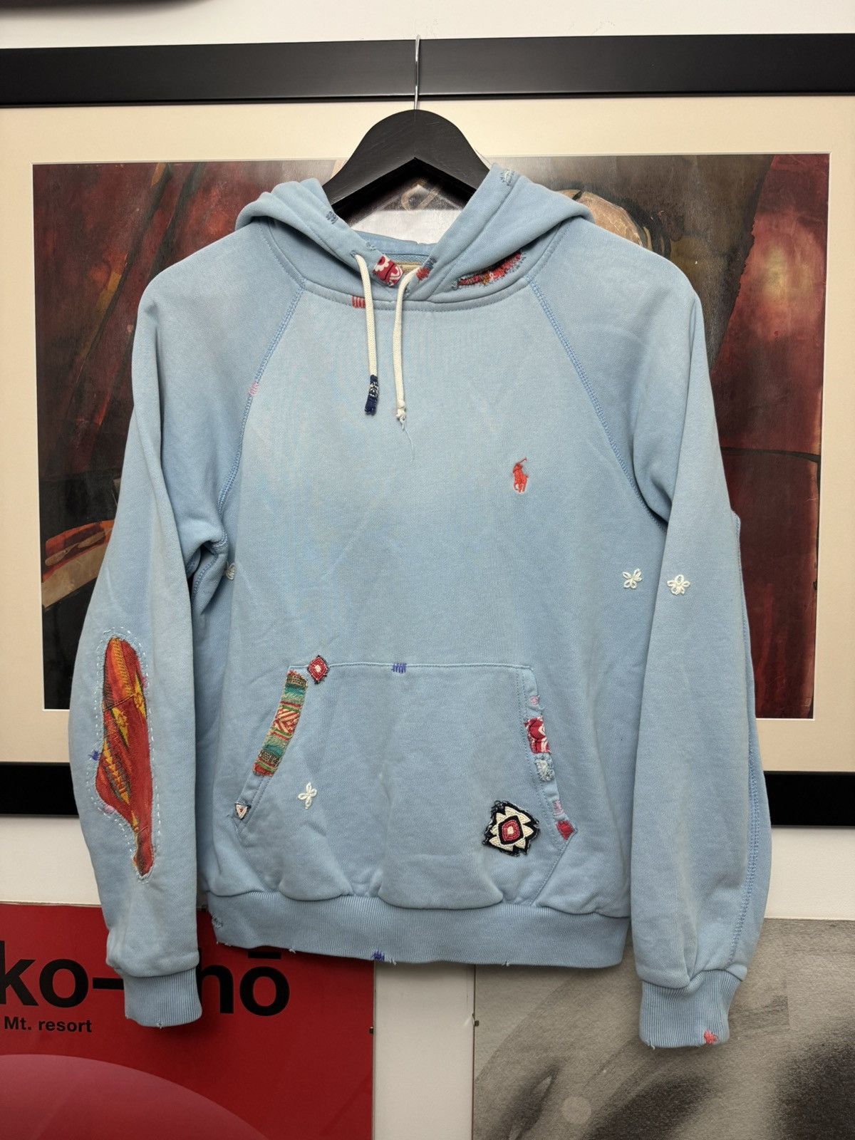 Polo Ralph Lauren Hoodie Mini Logo Baby Blue Rare Patchwork