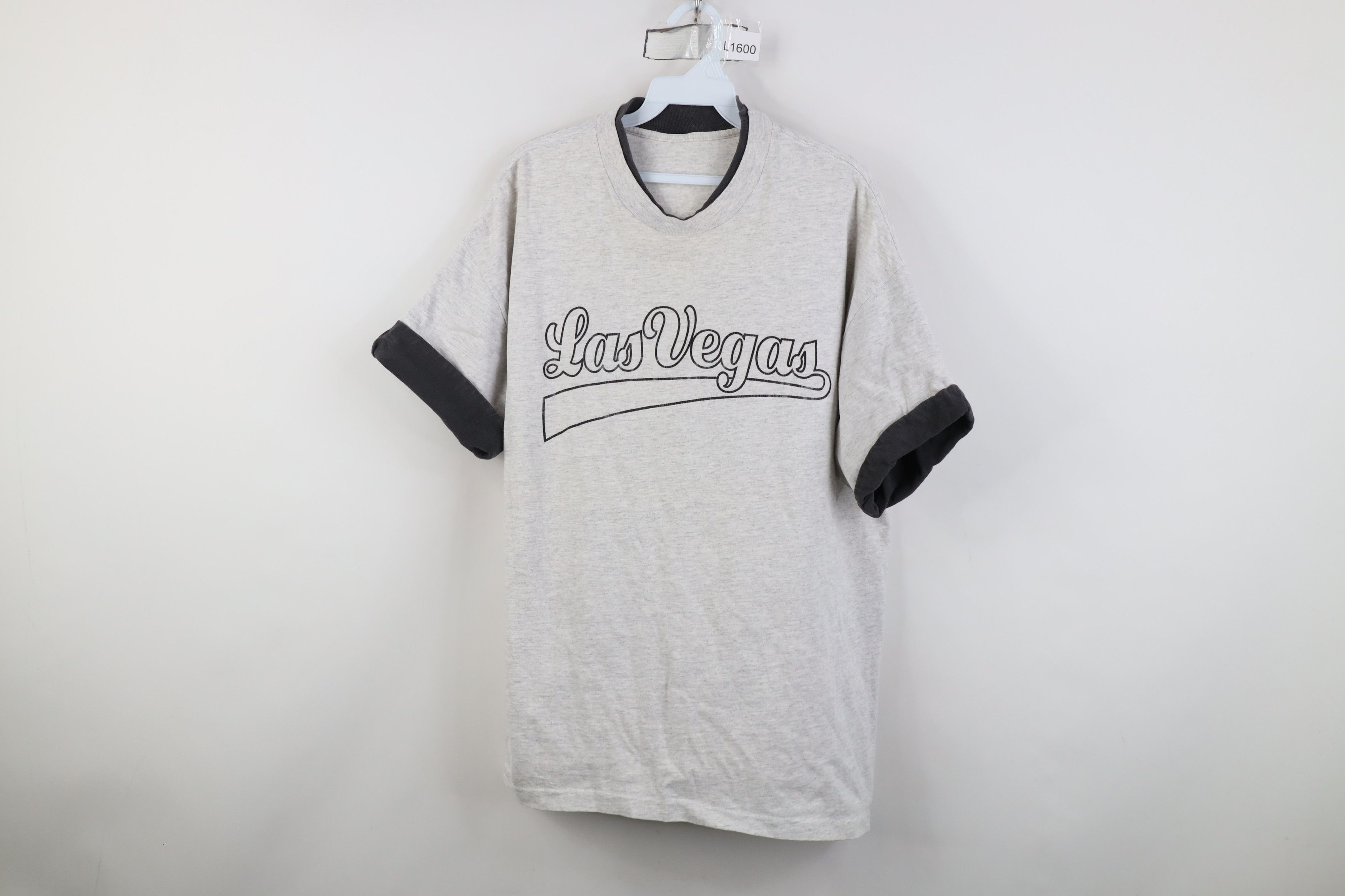 Vintage Vintage 90s Streetwear Spell Script Las Vegas T-Shirt Gray Size US L / EU 52-54 / 3 - 1 Thumbnail