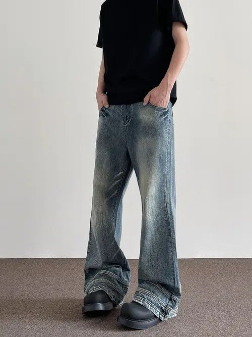 VIBE Blue Stacked Denim Jeans, Flared Baggy Jeans Size US 29 - 6 Thumbnail