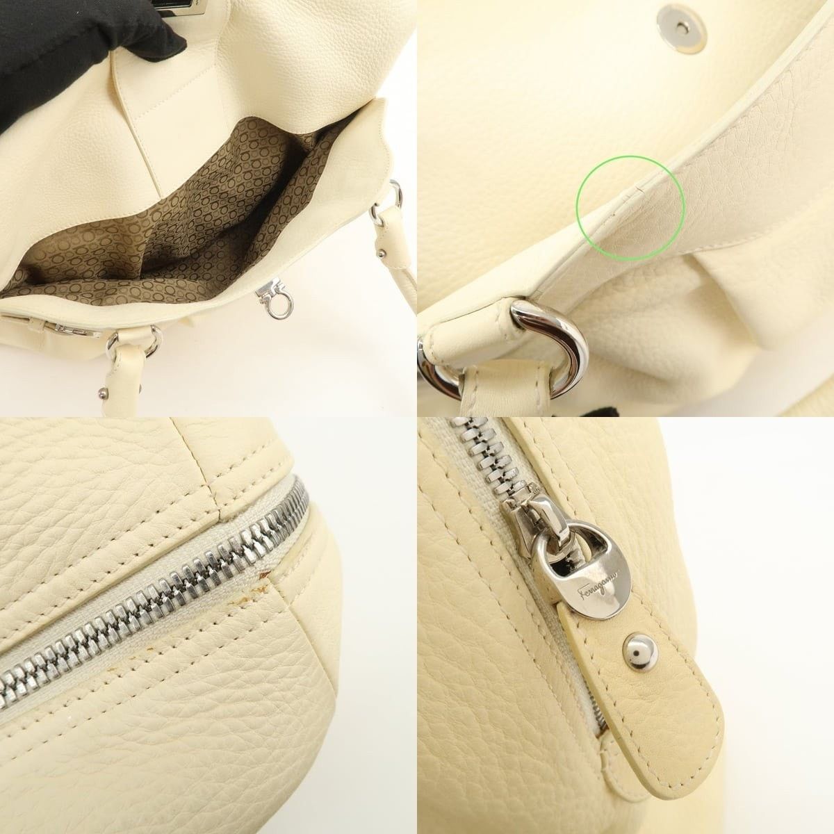 Salvatore Ferragamo Ferragamo Gancini Leather Shoulder Bag Cream Size ONE SIZE - 6 Thumbnail