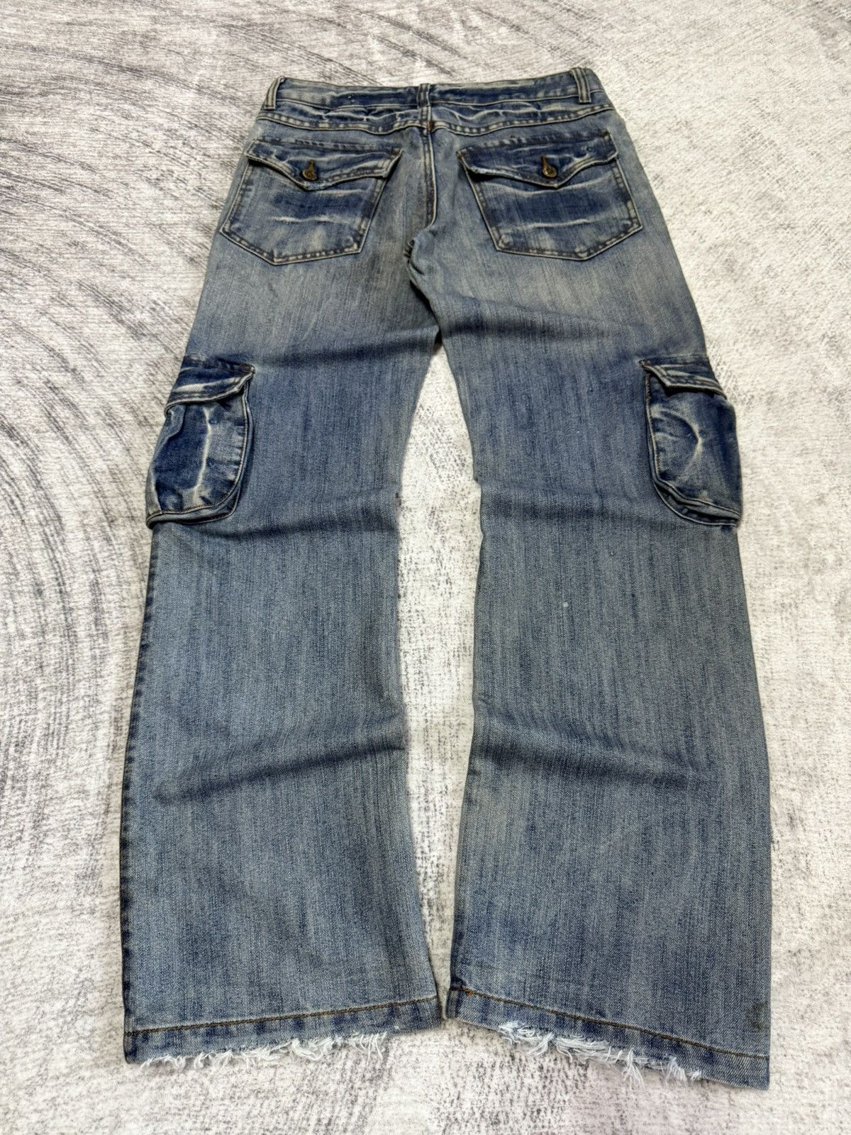 LOWBOX × Le Grande Bleu (L.G.B.) × Tete Homme Bbong San Japan Asymmetrical Cargo Pocket Flared Jeans Size US 30 / EU 46 - 2 Thumbnail