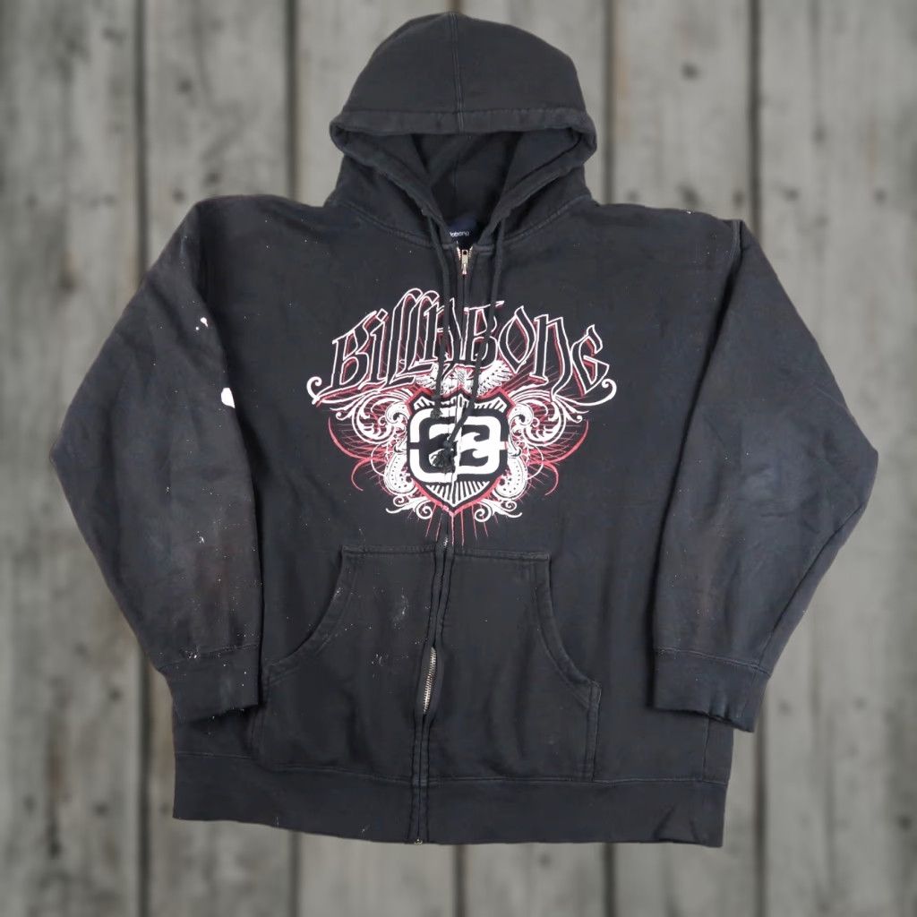 Billabong VINTAGE Billabong Grunge Hoodie Large Black Zip Up Sweatshirt Mens L Size US L / EU 52-54 / 3 - 1 Thumbnail