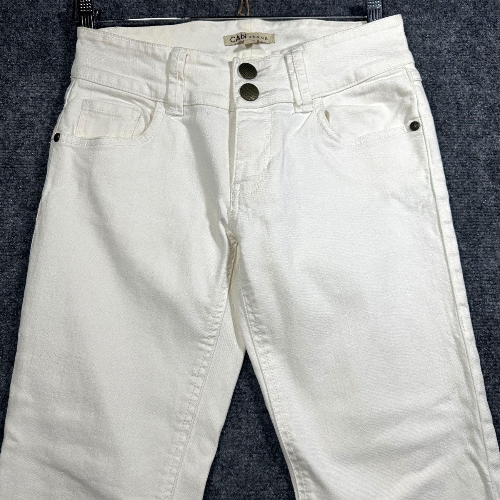 Vintage CAbi Lou Lou Straight Jeans Womens 2 White Cotton Stretch 5-Pocket Denim 32in Inseam Size 26" / US 2 / IT 38 - 3 Thumbnail