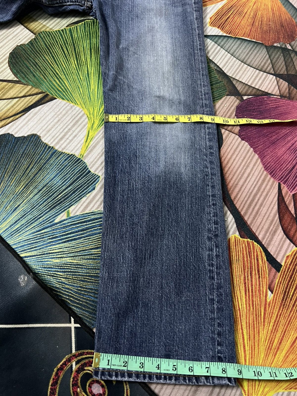 Japanese Brand Karakuri Tamashi Style Koi Fish Embroidery Mud Wash Jean Size US 35 - 6 Thumbnail