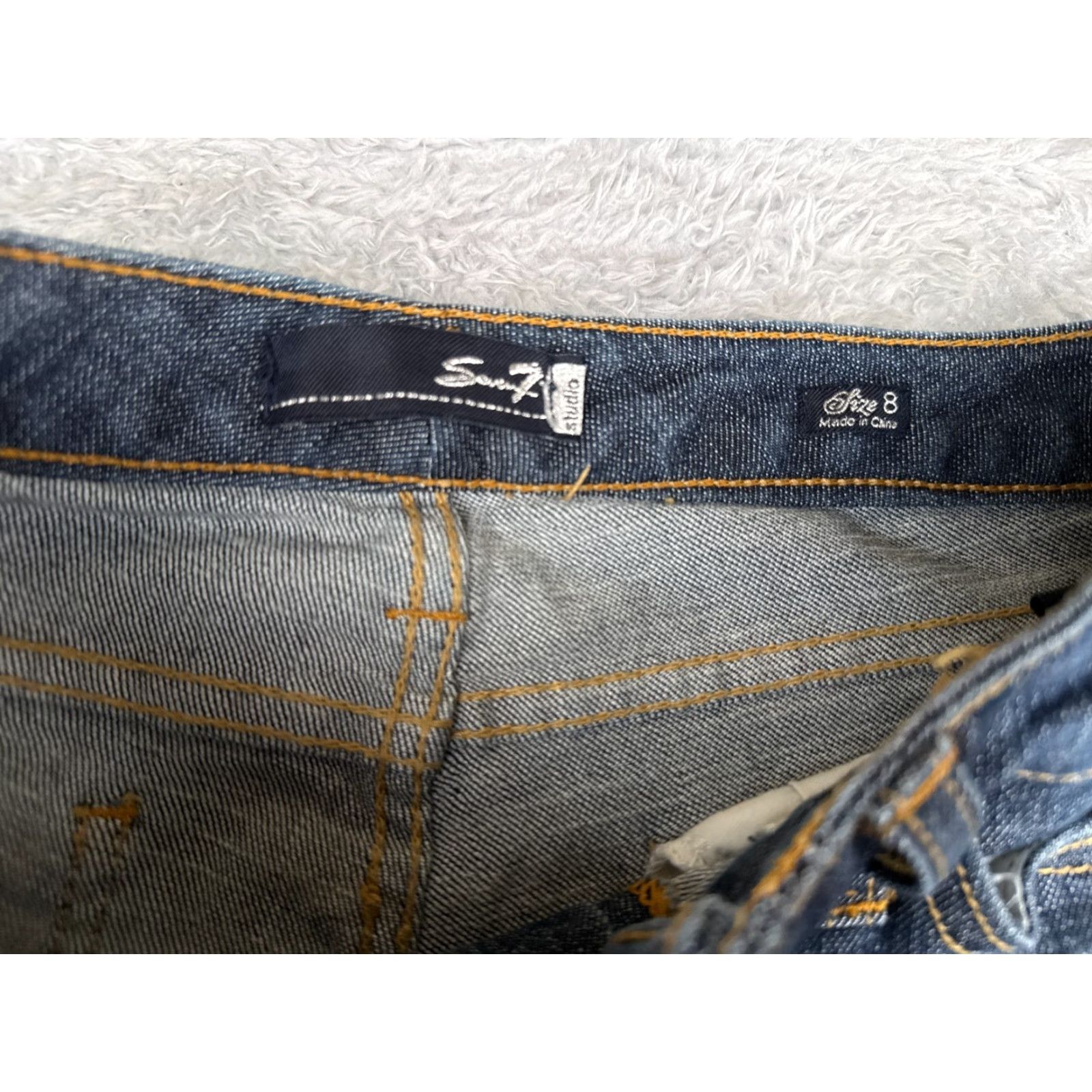 Vintage Seven7 Jeans Adult 30 Blue Mid Rise Flared Denim Cotton Blend 30x32 5-Pocket Distressed Logo Embroidered American Designer Women Size 30" / US 8 / IT 44 - 6 Thumbnail