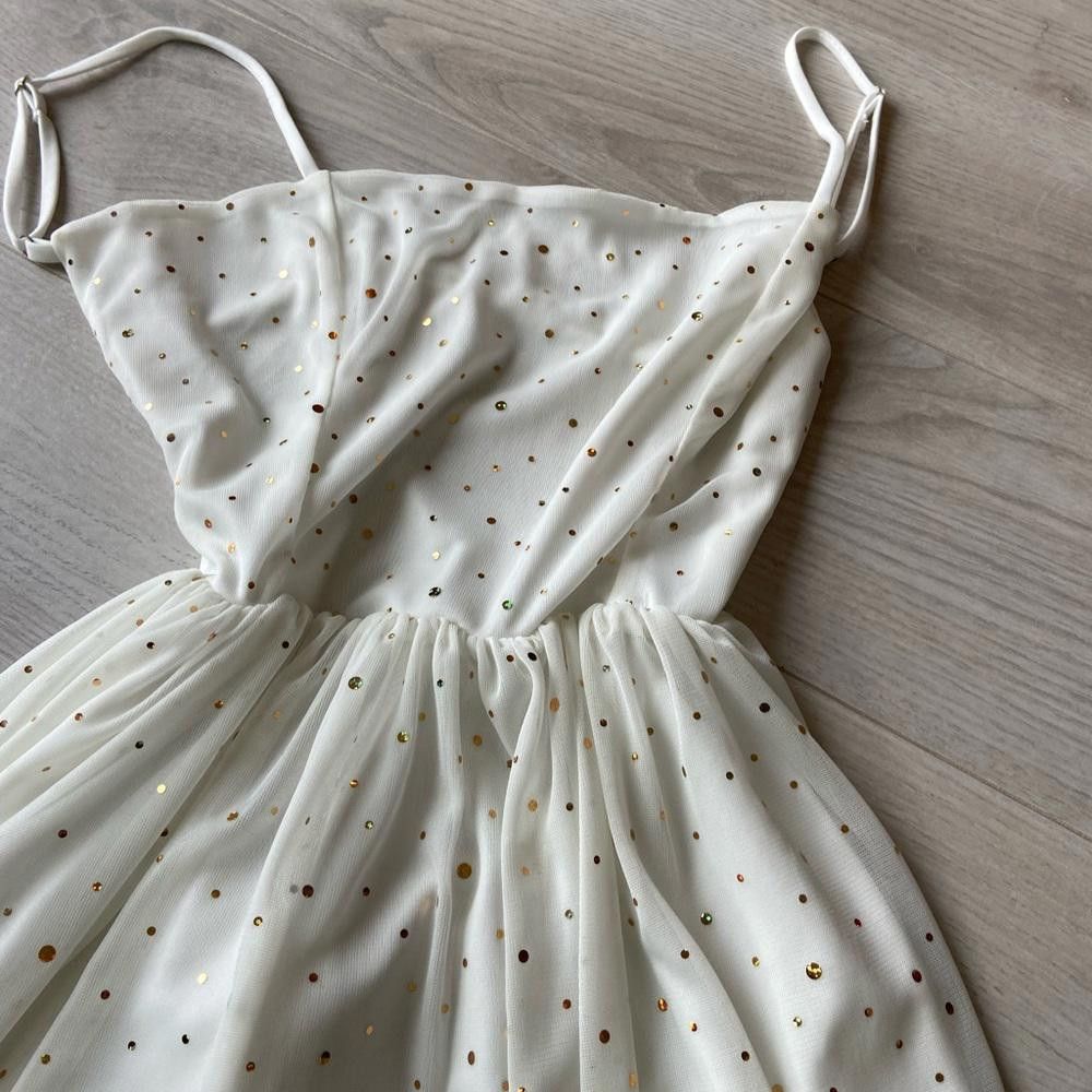 Designer Lucy In The Sky White and Gold Polka Dot Open Back Dress Size S / US 4 / IT 40 - 3 Thumbnail
