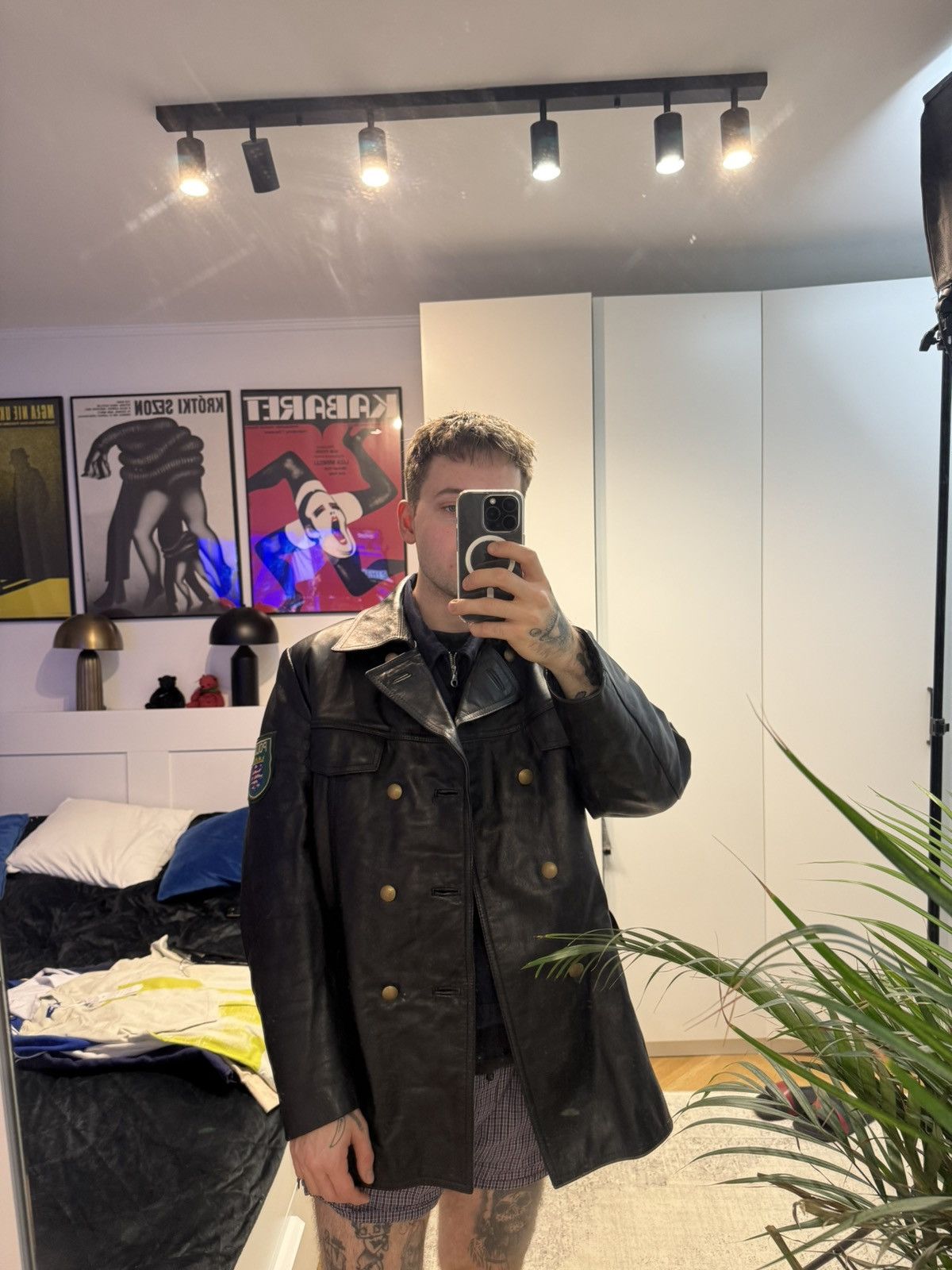 Vintage Polizei Vintage 80s OG German Leather Black Jacket Button Up Size US L / EU 52-54 / 3 - 6 Thumbnail