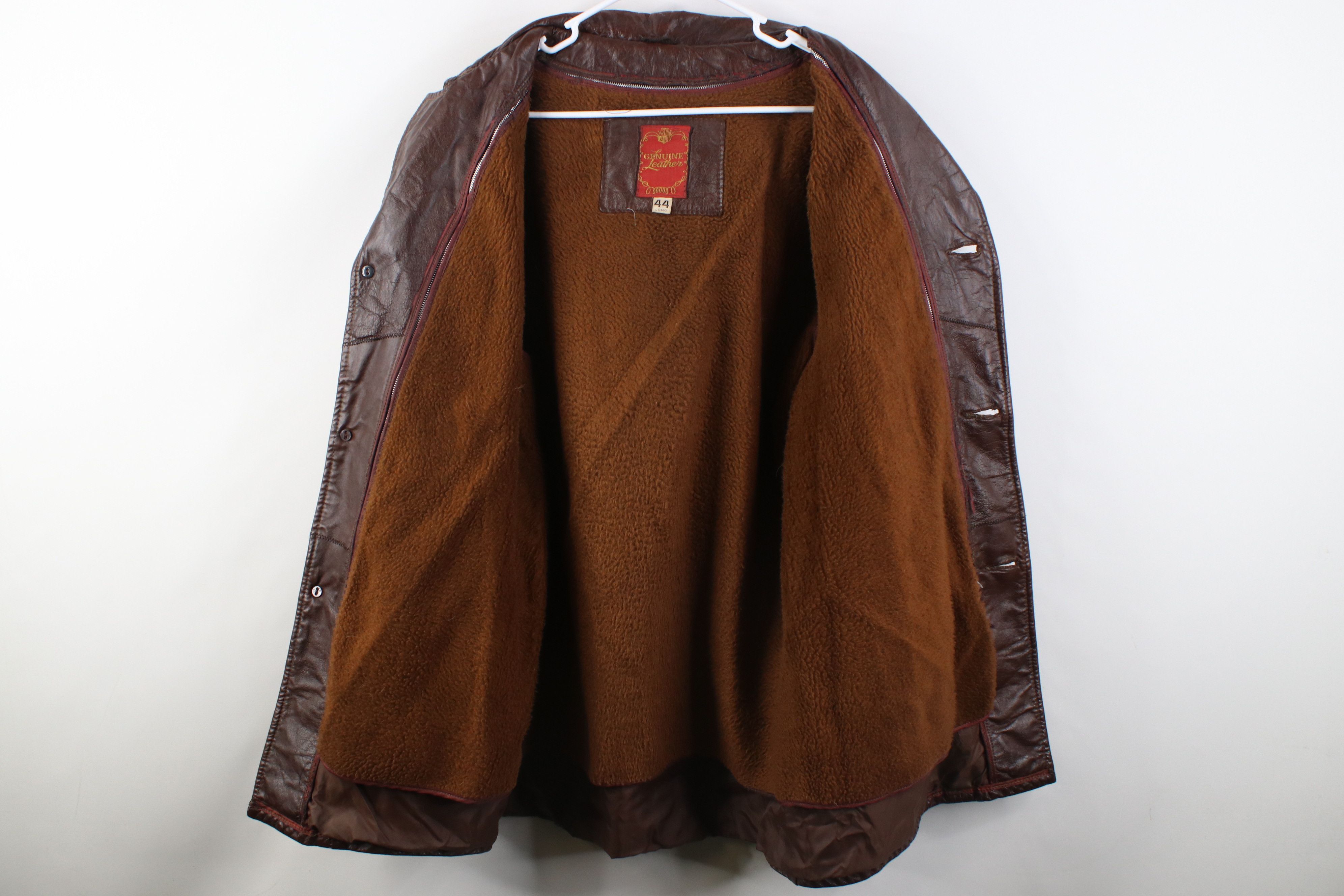 Vintage Vintage 70s Streetwear Leather Collared Jacket Brown USA Size US XXL / EU 58 / 5 - 10 Thumbnail