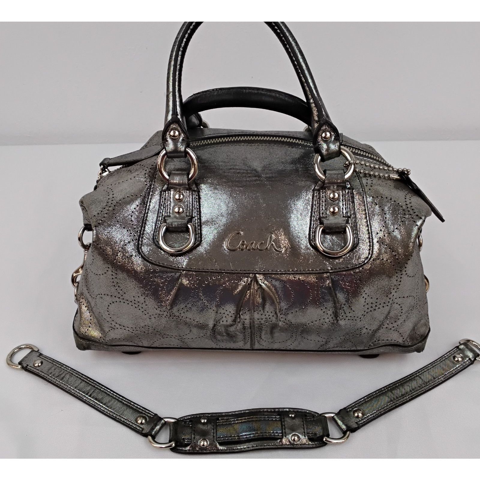 Coach Coach Ashley Satchel Purse Silver Perforated Leather 2000s Size ONE SIZE - 11 Thumbnail