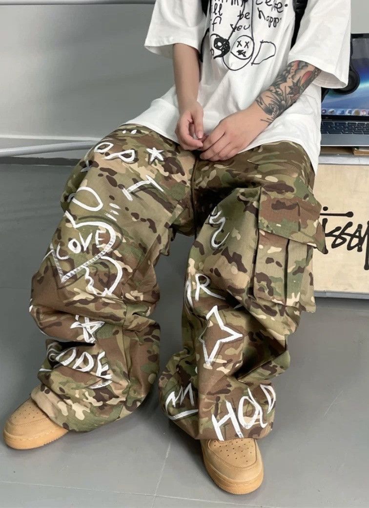 Japanese Brand × Vintage Utility grunge y2k graffiti camouflage camo cargo pants Size US 33 - 3 Thumbnail