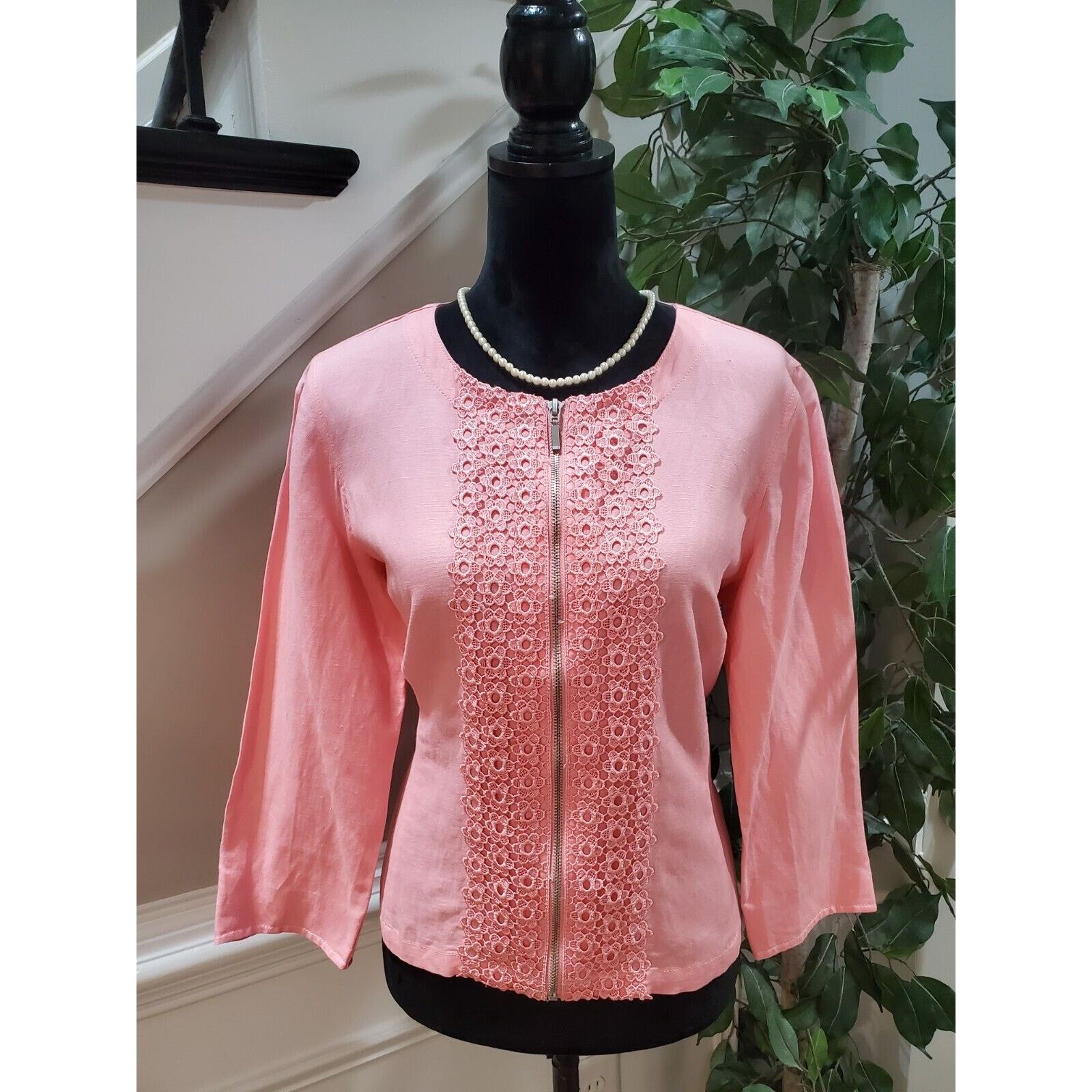 Other Ruby Rd. Lace Floral Linen Casual Full Zip Jacket Size 12 Size XL / US 12-14 / IT 48-50 - 13 Thumbnail