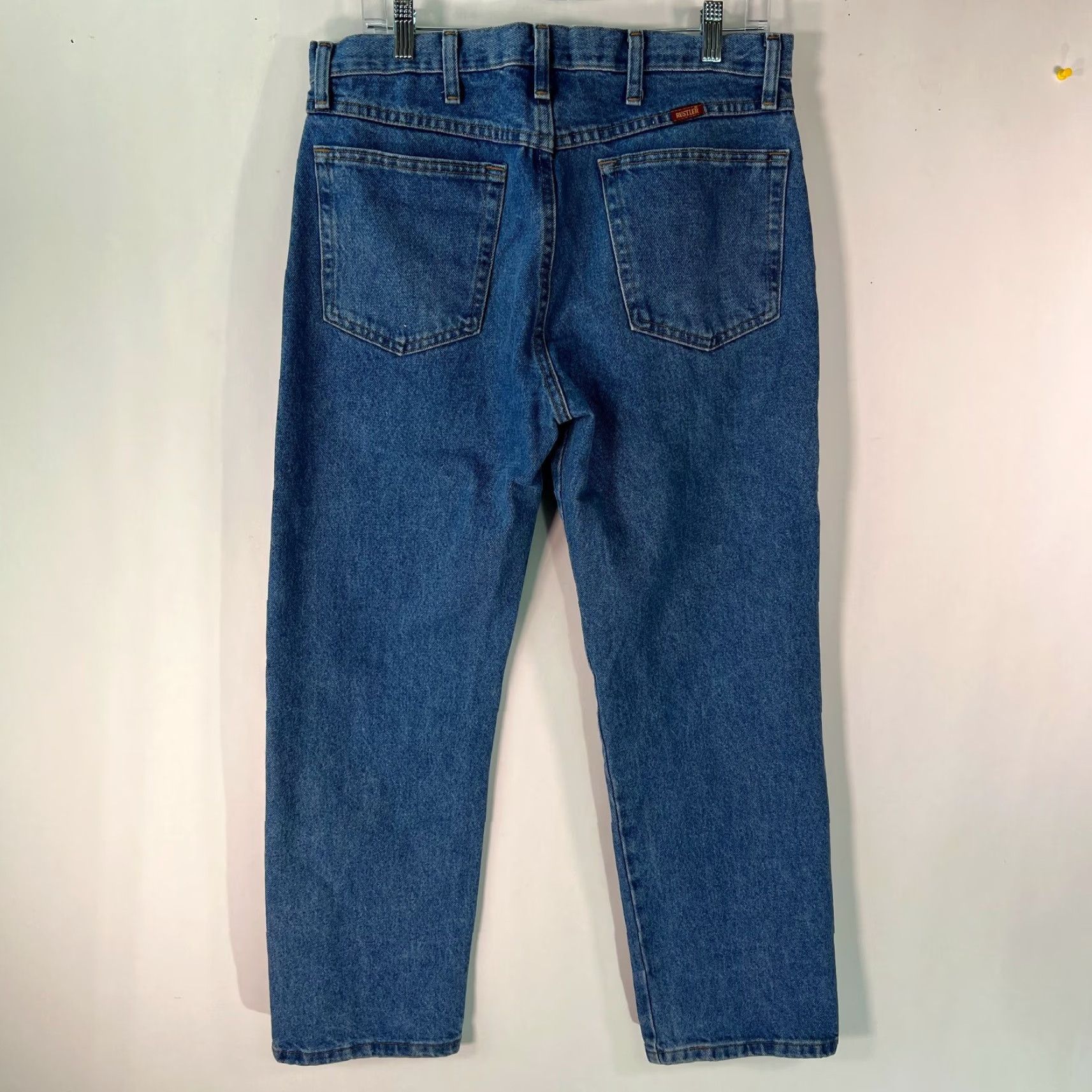 Denime Rustler Mens Flat Front Stretch Mid Rise Straight Blue Denim Jeans 34X29 Shirt? Size US 34 / EU 50 - 2 Thumbnail