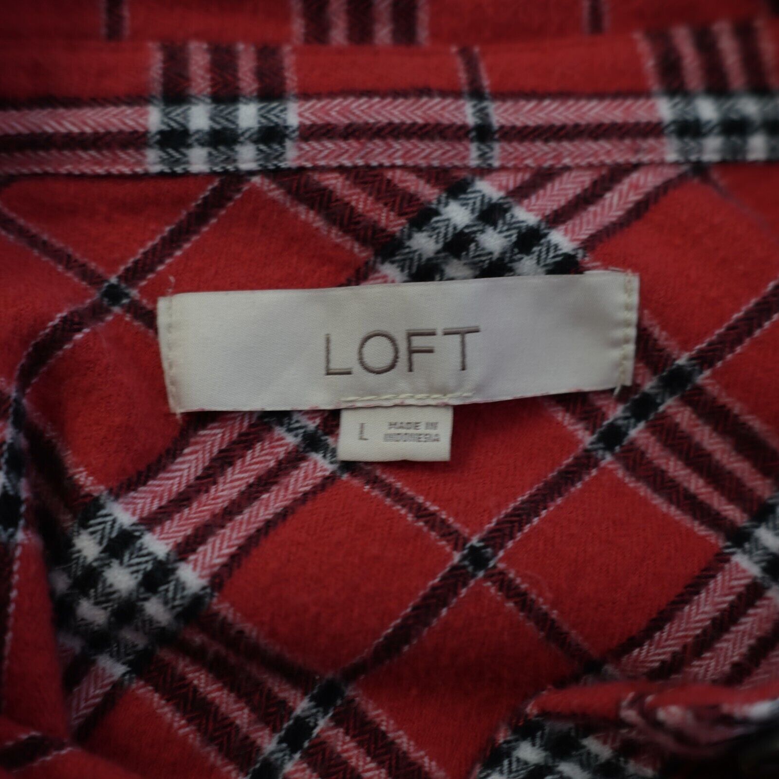 Loft Ann Taylor Loft Large Red Black Cotton Flannel Collared Butt Size L / US 10 / IT 46 - 5 Thumbnail