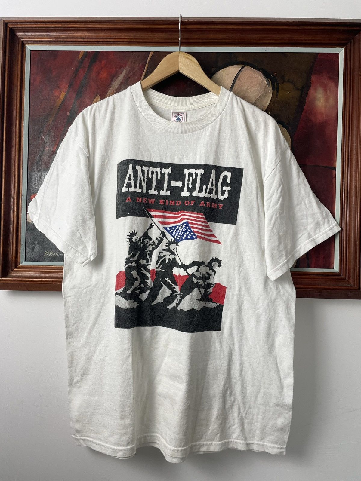 image of Band Tees x Rock Band 90's Vintage Punk Band Tee Anti Flag A New Kind Of Army in White (Size Large)