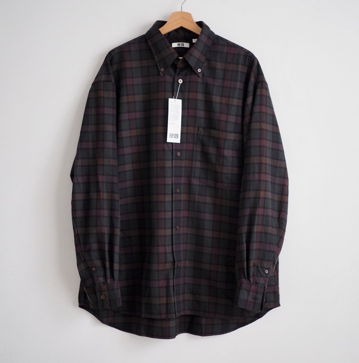 image of Lemaire Oversized Flannel Long Sleeve Shirt Medium in Dark Gray, Men's