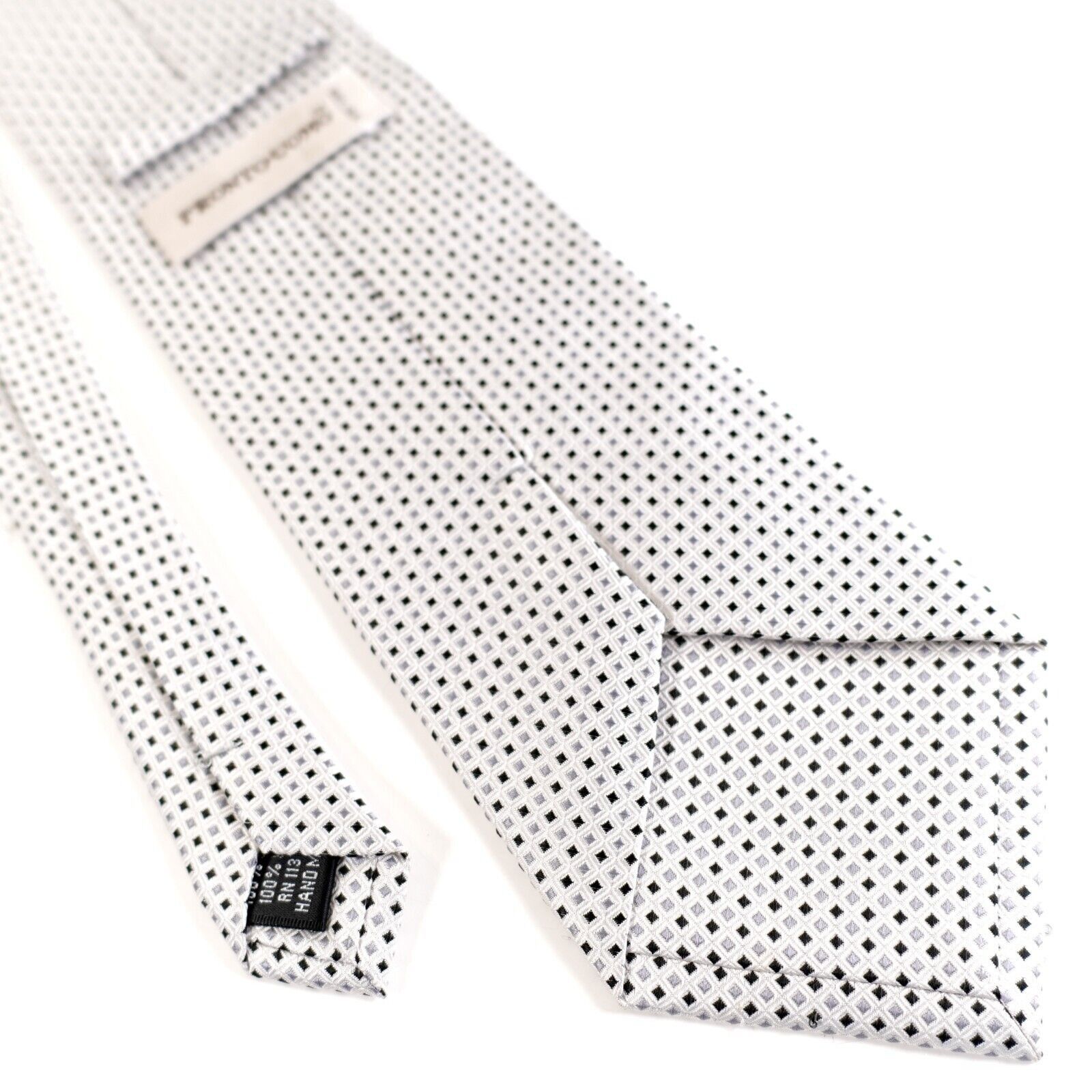 Pronto Uomo Pronto Uomo White Geometric Check Woven Silk Tie Size ONE SIZE - 3 Thumbnail