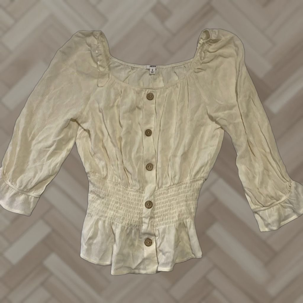 Vintage Ardene Shirt Blouse Women’s M White 100% Cotton Boat Neck Short Sleeve Top Ladies Medium Regular Fit Casual Sexy Lightweight Modern Theme Size M / US 6-8 / IT 42-44 - 1 Thumbnail