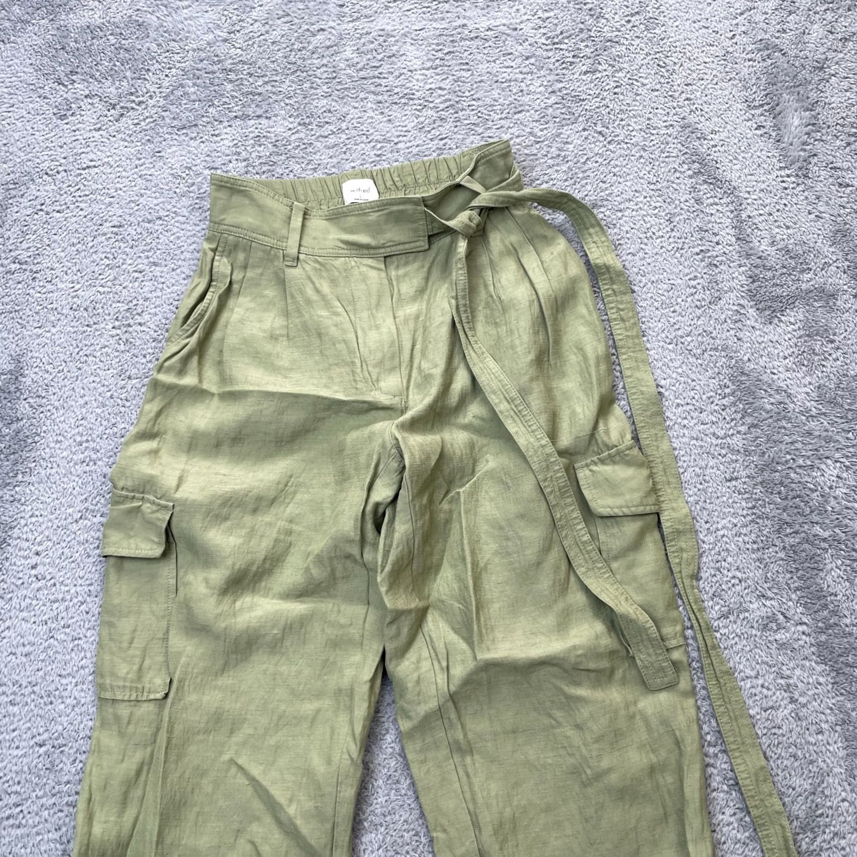 Aritzia Aritzia Pants Womens 0 Green Wilfred Kafka Cargo Pockets Linen Cropped Belted Pants Size 25" / US 0 / IT 36 - 5 Thumbnail