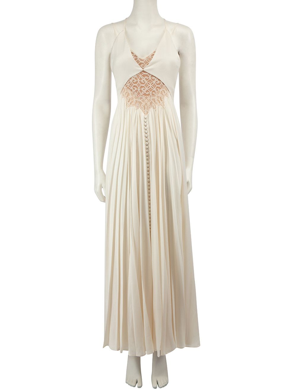 image of Jonathan Simkhai Ecru Lace Trim Pleated Maxi Dress, Women's (Size Small)