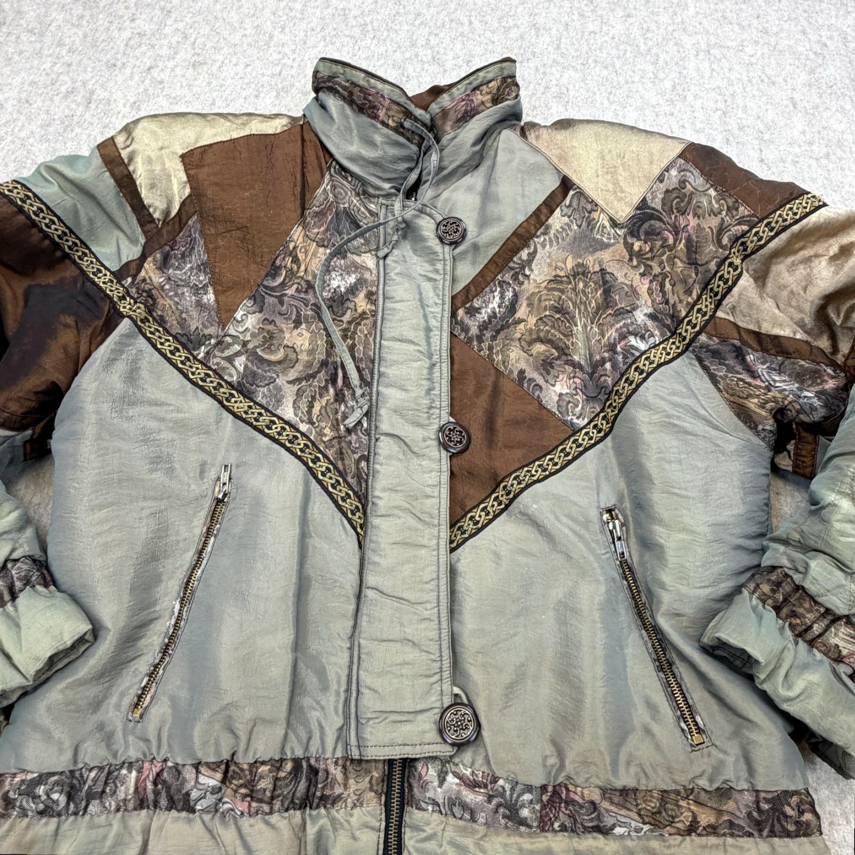 Vintage VINTAGE Gallery Jacket Womens Small Green Brown Quilted Patchwork Floral 80s Size S / US 4 / IT 40 - 3 Thumbnail
