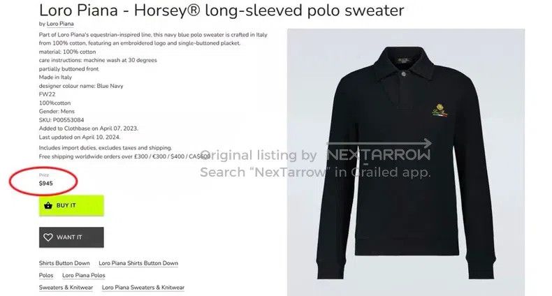 Loro Piana Loro Piana Knitted Polo Long-sleeve, Blue Size US L / EU 52-54 / 3 - 9 Thumbnail