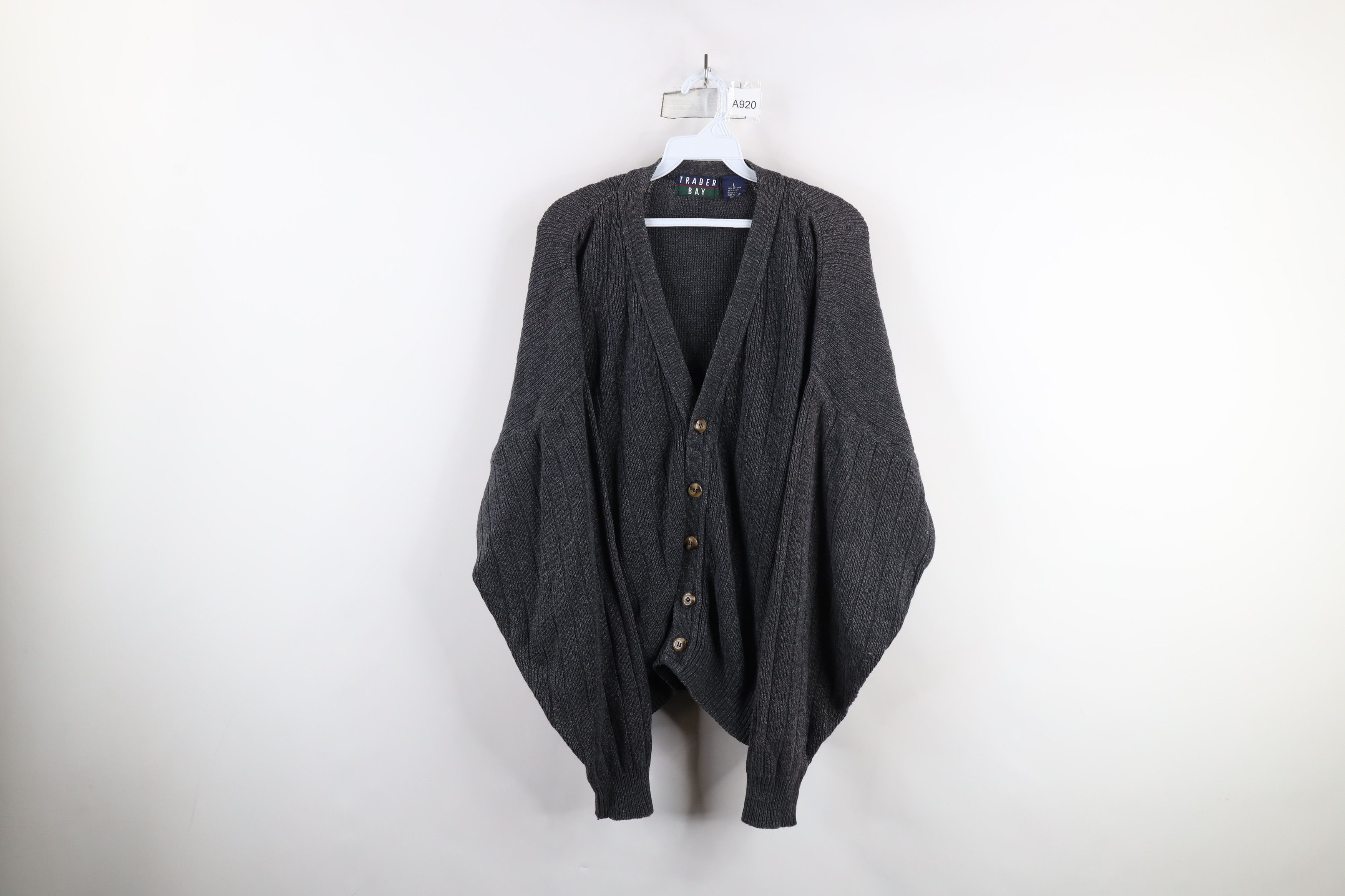 Vintage Vintage 90s Streetwear Ribbed Knit Cardigan Sweater Gray Size US L / EU 52-54 / 3 - 1 Thumbnail