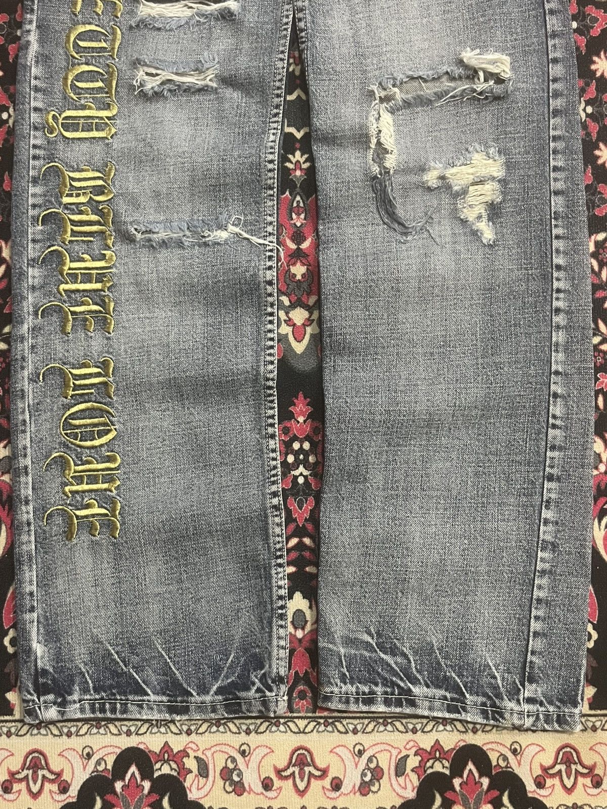 Hysteric Glamour Betty Blue Love Big Slogan Distressed Blue Cracked Jeans Size 30" / US 8 / IT 44 - 10 Thumbnail