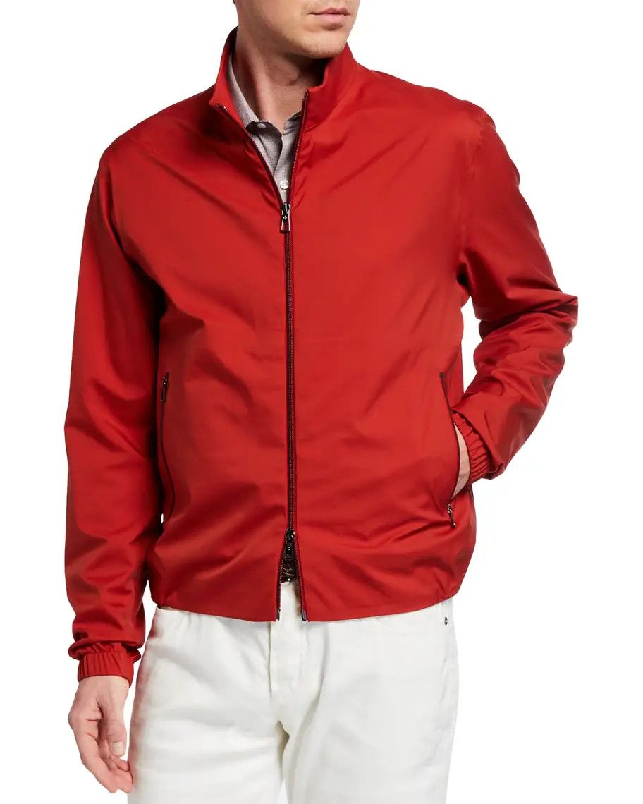 Image of O1W1Db11223 Loro Piana Bomber Jacket In Hibiscus, Men's (Size 2XL)