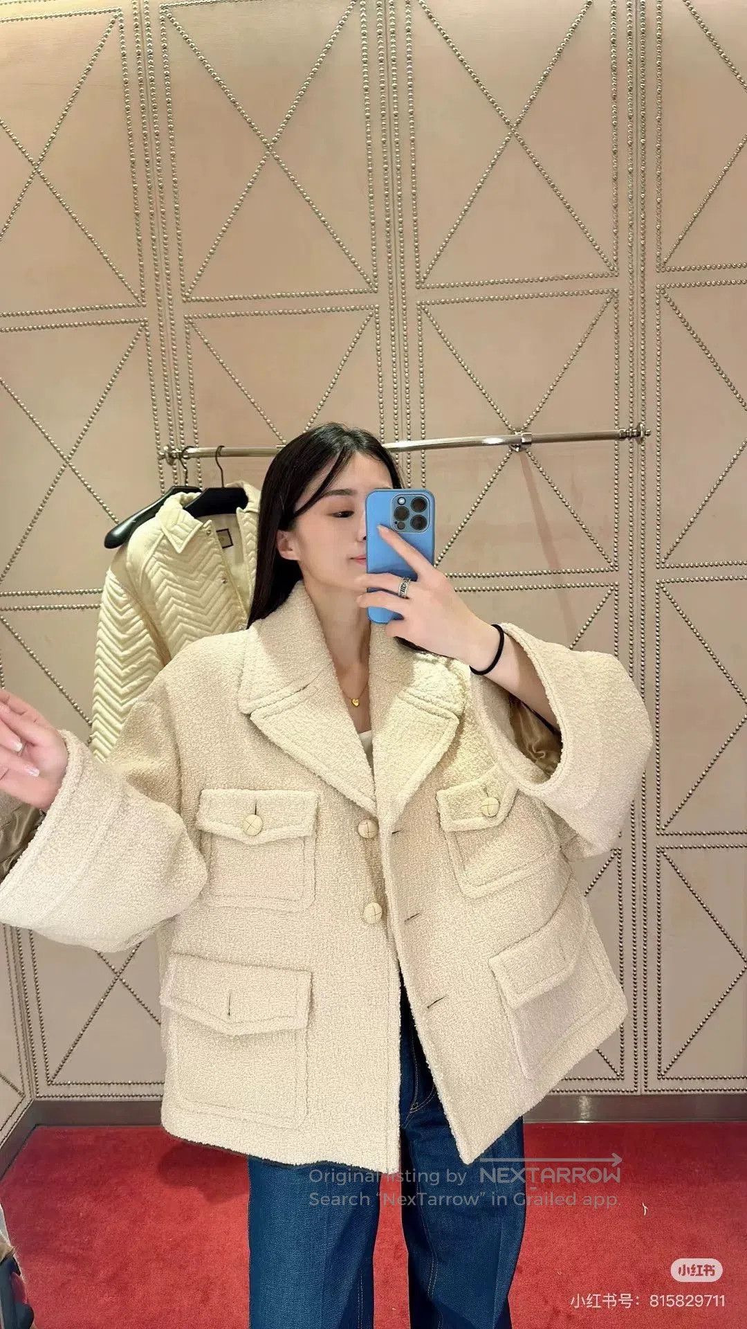Gucci Gucci Beige Soft Tweed Oversized Lapel Coat. Size S / US 4 / IT 40 - 1 Thumbnail