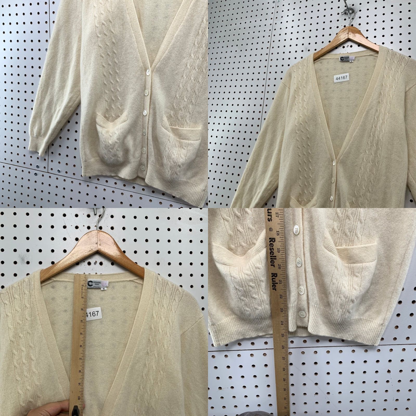 Vintage VINTAGE Bonwit Teller Cardigan Sweater Womens Small Beige 100% Cashmere Button V-Neck Knit Winter Fall Spring Womens Size S / US 4 / IT 40 - 8 Thumbnail