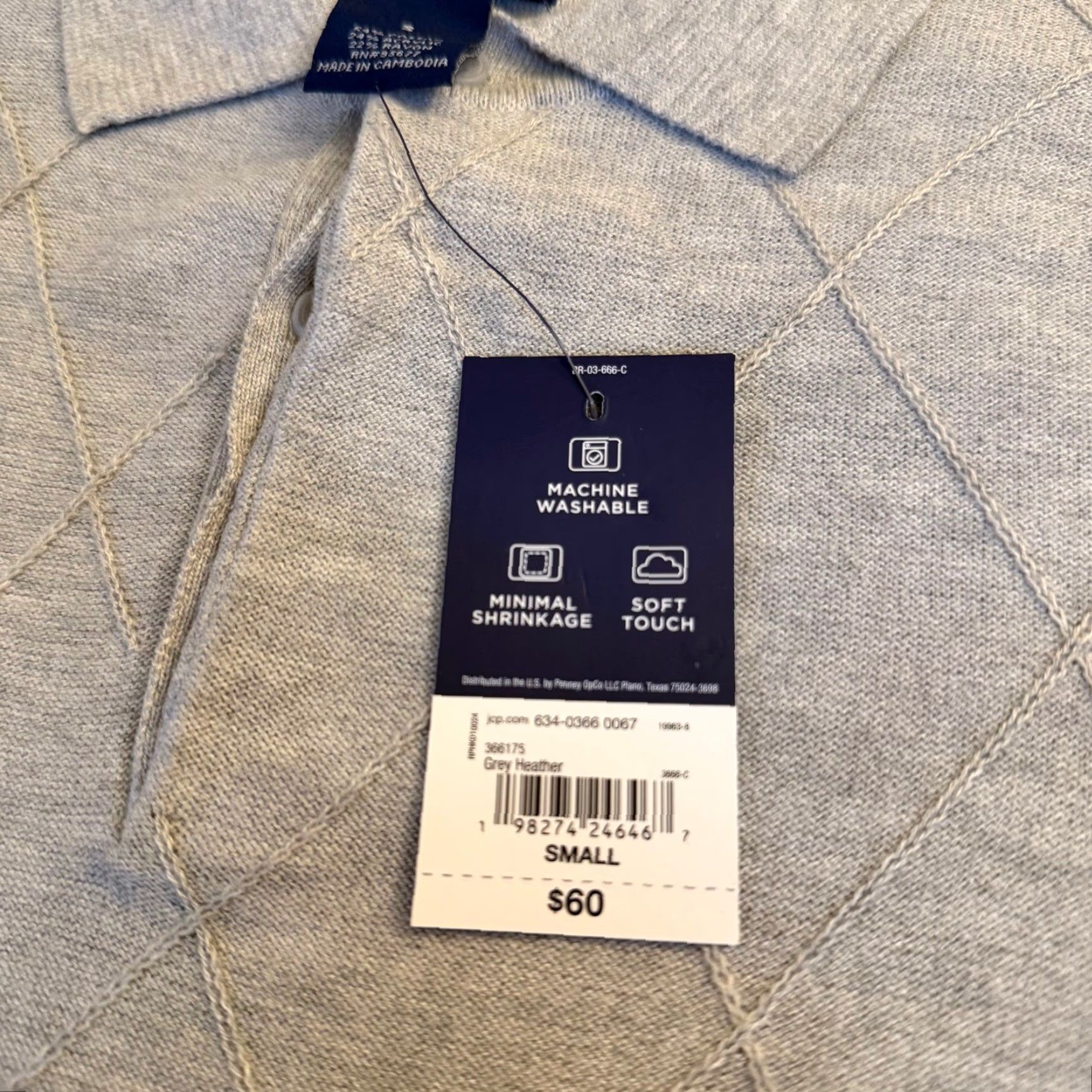 Stafford Stafford Polo Shirt Short Sleeve Argyle/Diamond Knit Mens Size S NWT Gray Acrylic Blend 54% Cotton 24% Acrylic 22% Rayon Size US S / EU 44-46 / 1 - 4 Thumbnail