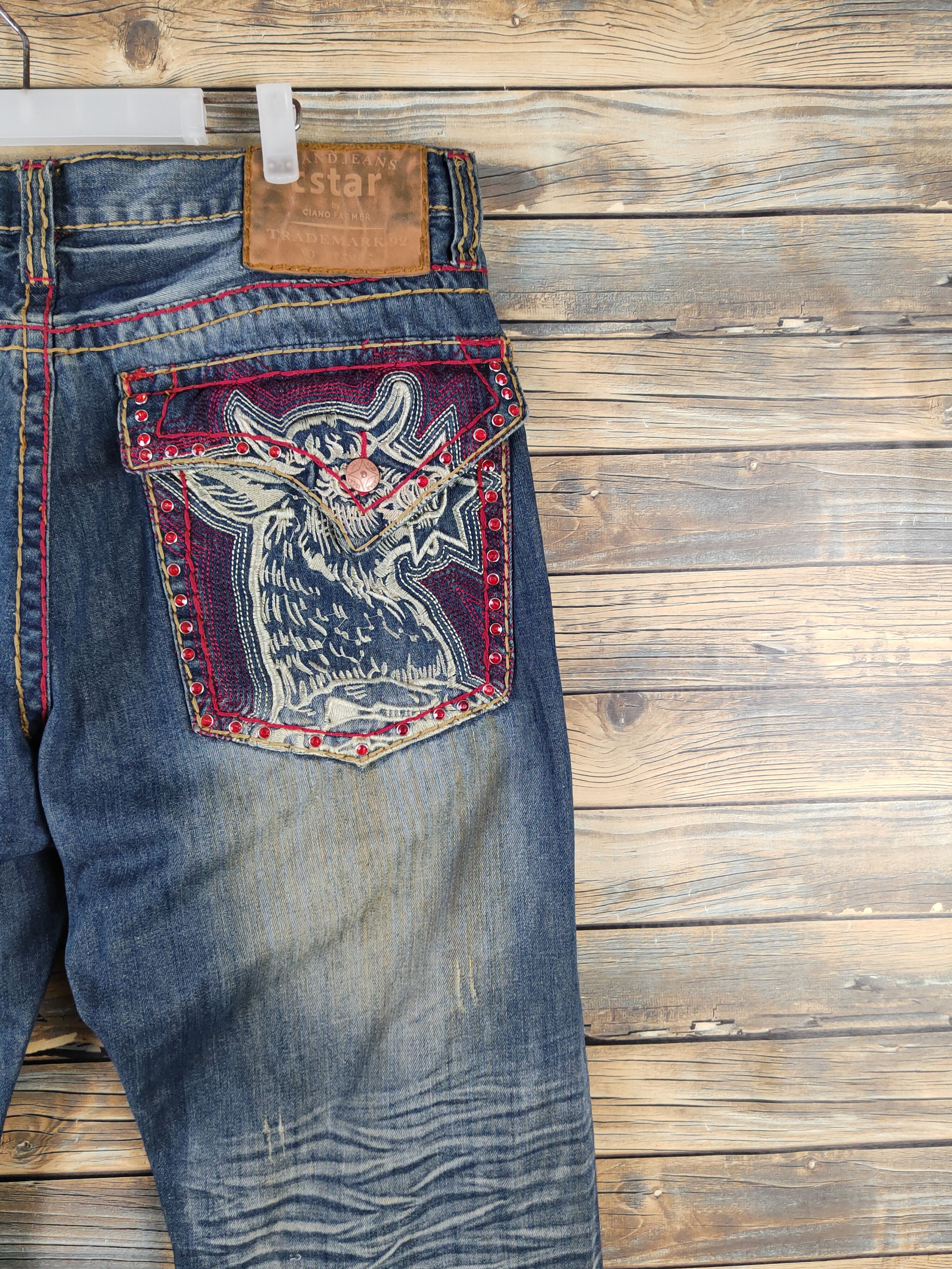 Japanese Brand DL Cstar Blue faded vintage Distressed Ripped Jeans #380 Size US 40 / EU 56 - 13 Thumbnail