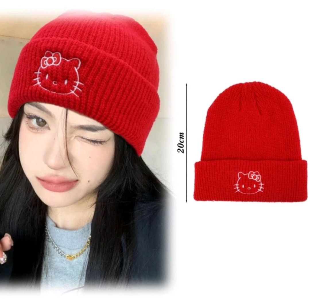 Japanese Brand 💥Hello kitty red colour harajuku beanie Size ONE SIZE - 2 Thumbnail
