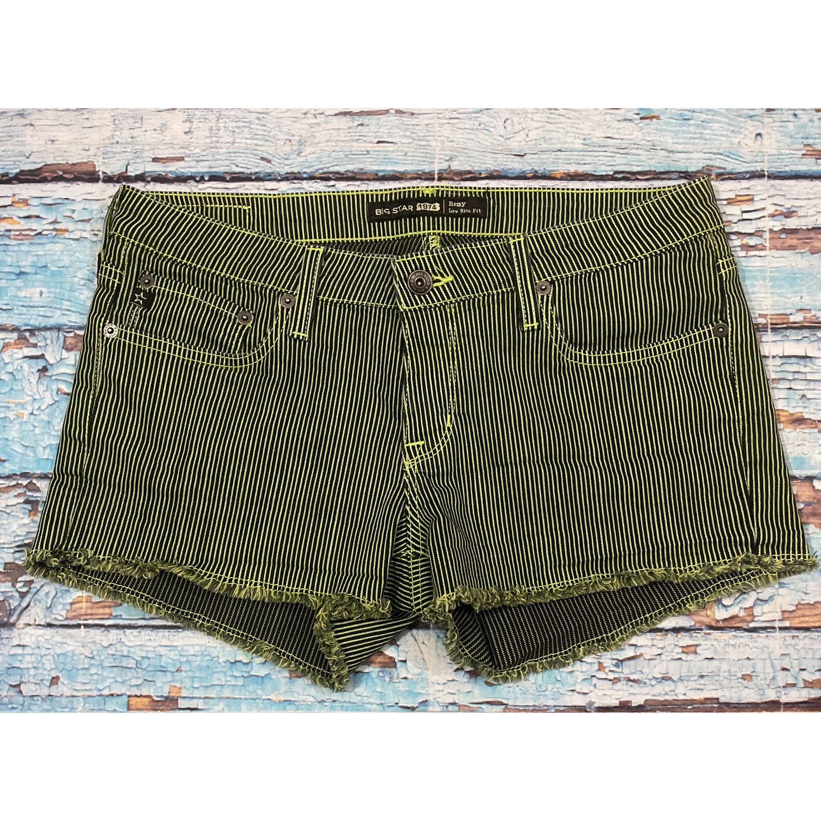 Big Star BIG STAR shorts WOMENS 29 lime green stripes nice! Size 29" - 2 Thumbnail