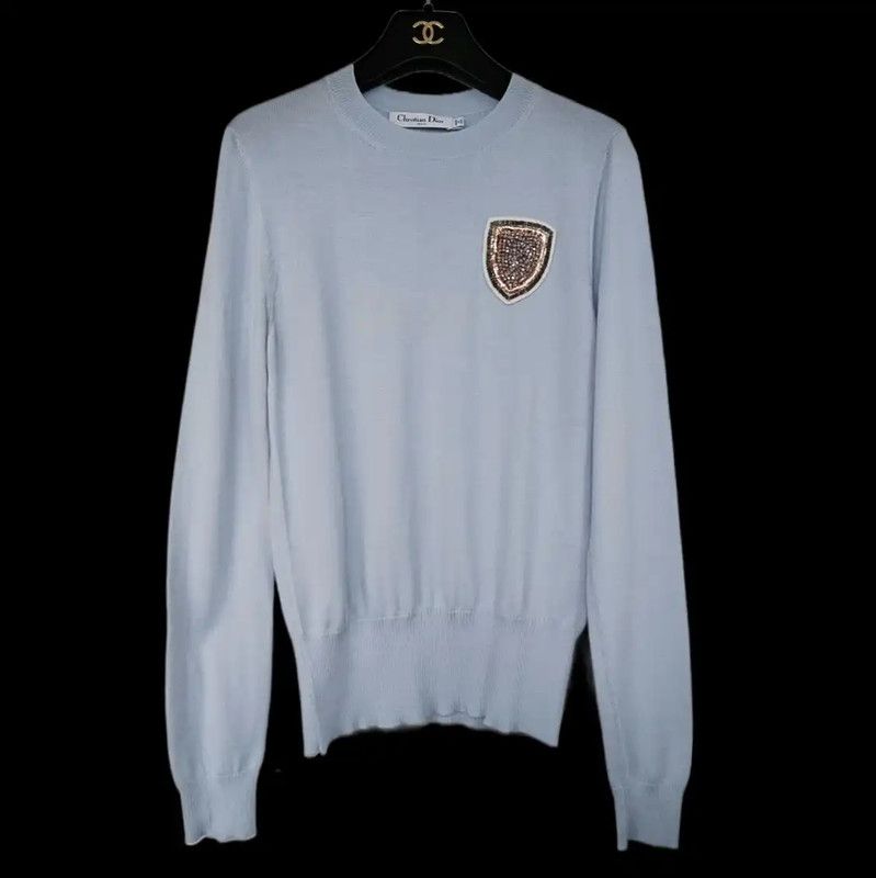 Dior Dior Women's Long Sleeve Wool Sweater in Blue-Grey 0089 Size M / US 6-8 / IT 42-44 - 1 Thumbnail