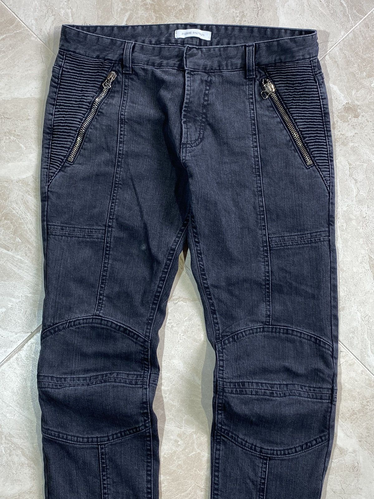 Balmain Balmain Washed Grey Denim Skinny Biker Jeans Size 36" / US 14 / IT 50 - 6 Thumbnail