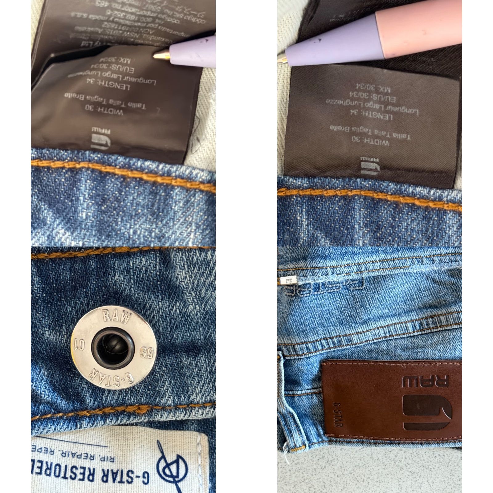 G-Star G-Star RAW 3301 Slim Jeans W30 L34 Blue Distressed Denim Button Fly Mens Jeans Size US 30 / EU 46 - 10 Thumbnail