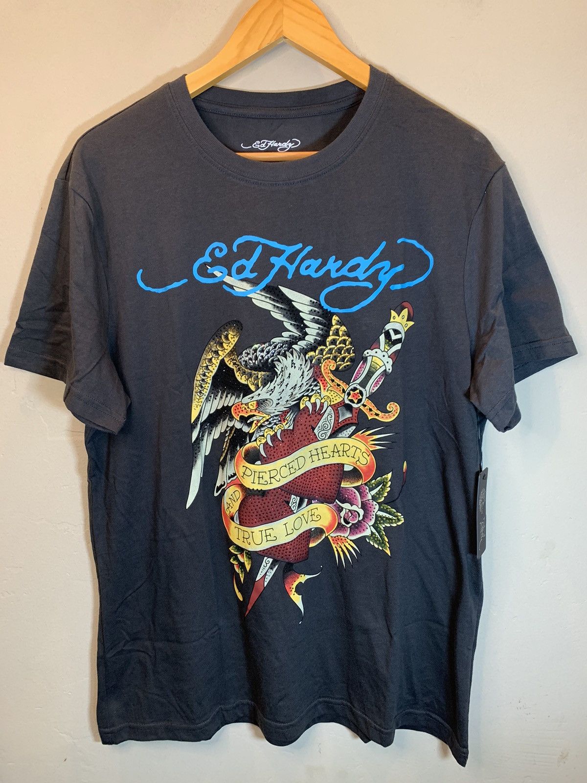 Designer × Ed Hardy *RARE* New Ed Hardy Rhinestoned Pierced Hearts Art T-Shirt L Size US L / EU 52-54 / 3 - 1 Thumbnail