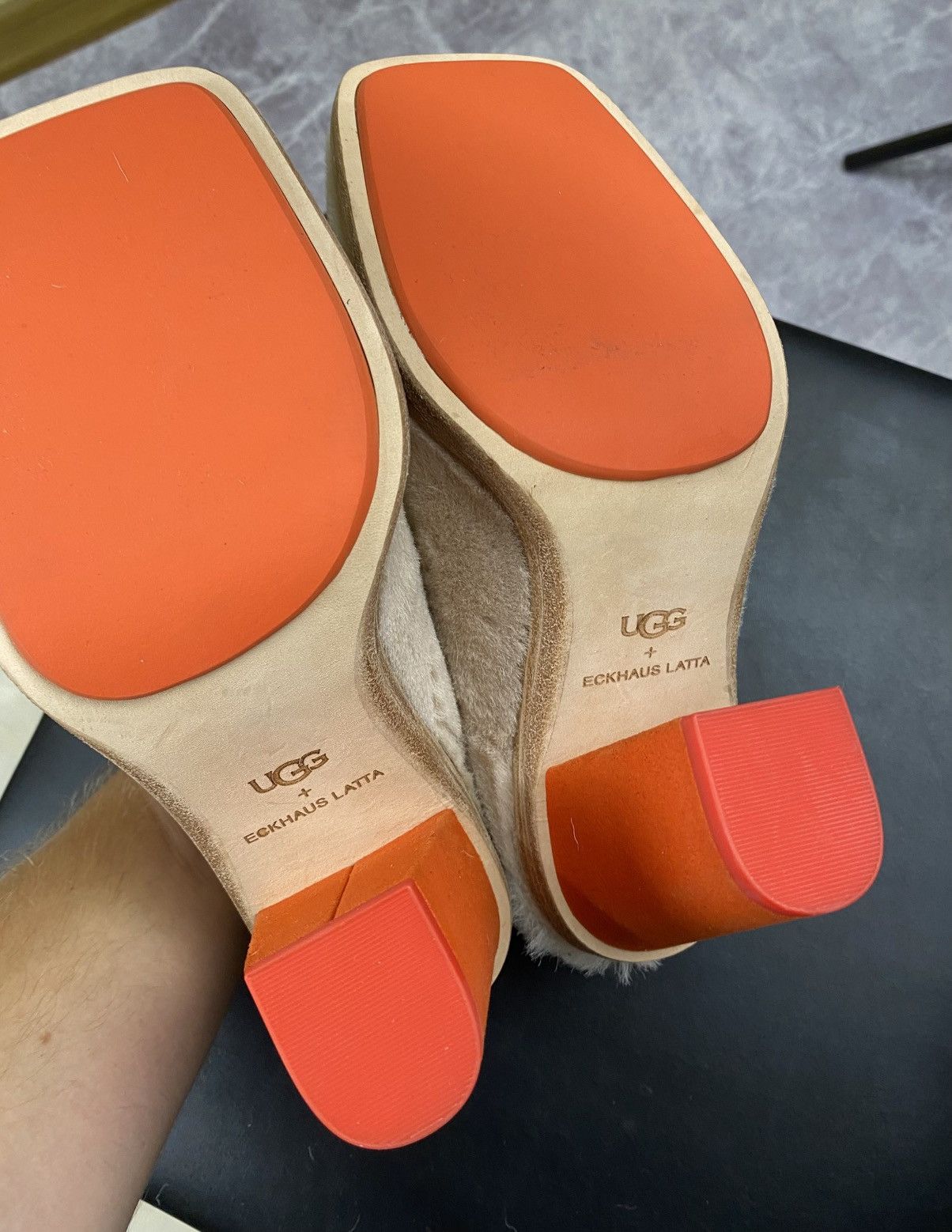 Eckhaus Latta Ugg x Eckhaus Latta Beige Fur Orange Cone Heels Mules Size US 7 / IT 37 - 9 Thumbnail