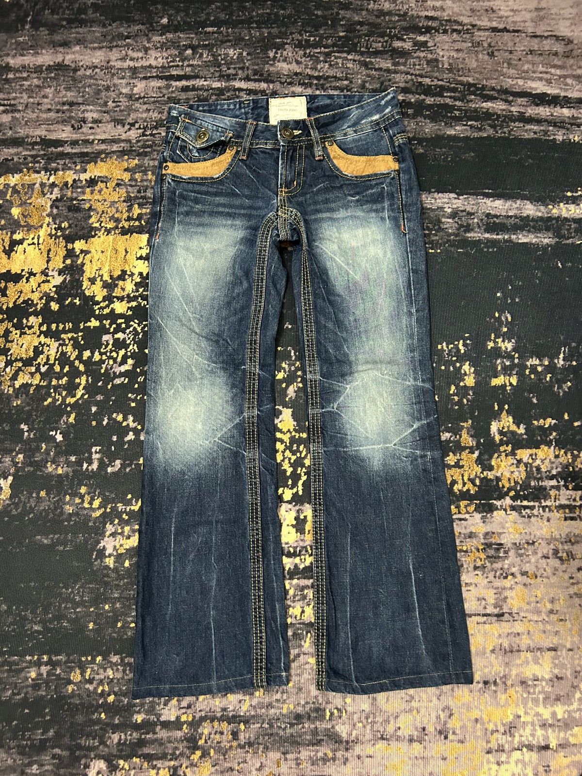 Tornado Mart Lolita Mud Clawmark Leather Pocket Back Flare Jeans Size US 30 / EU 46 - 3 Thumbnail