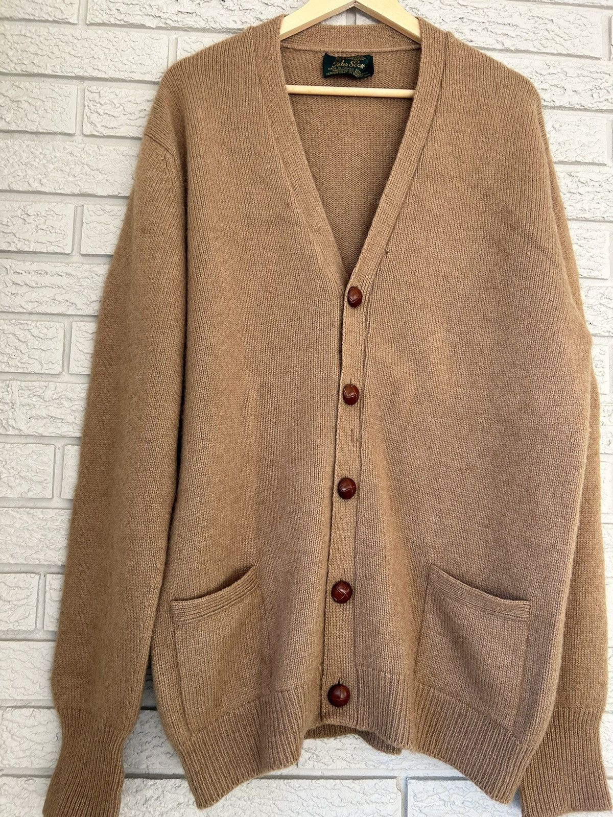 Japanese Brand RARE Vintage 80s Peter Scott Camelhair Knit Cardigan Size US L / EU 52-54 / 3 - 2 Thumbnail
