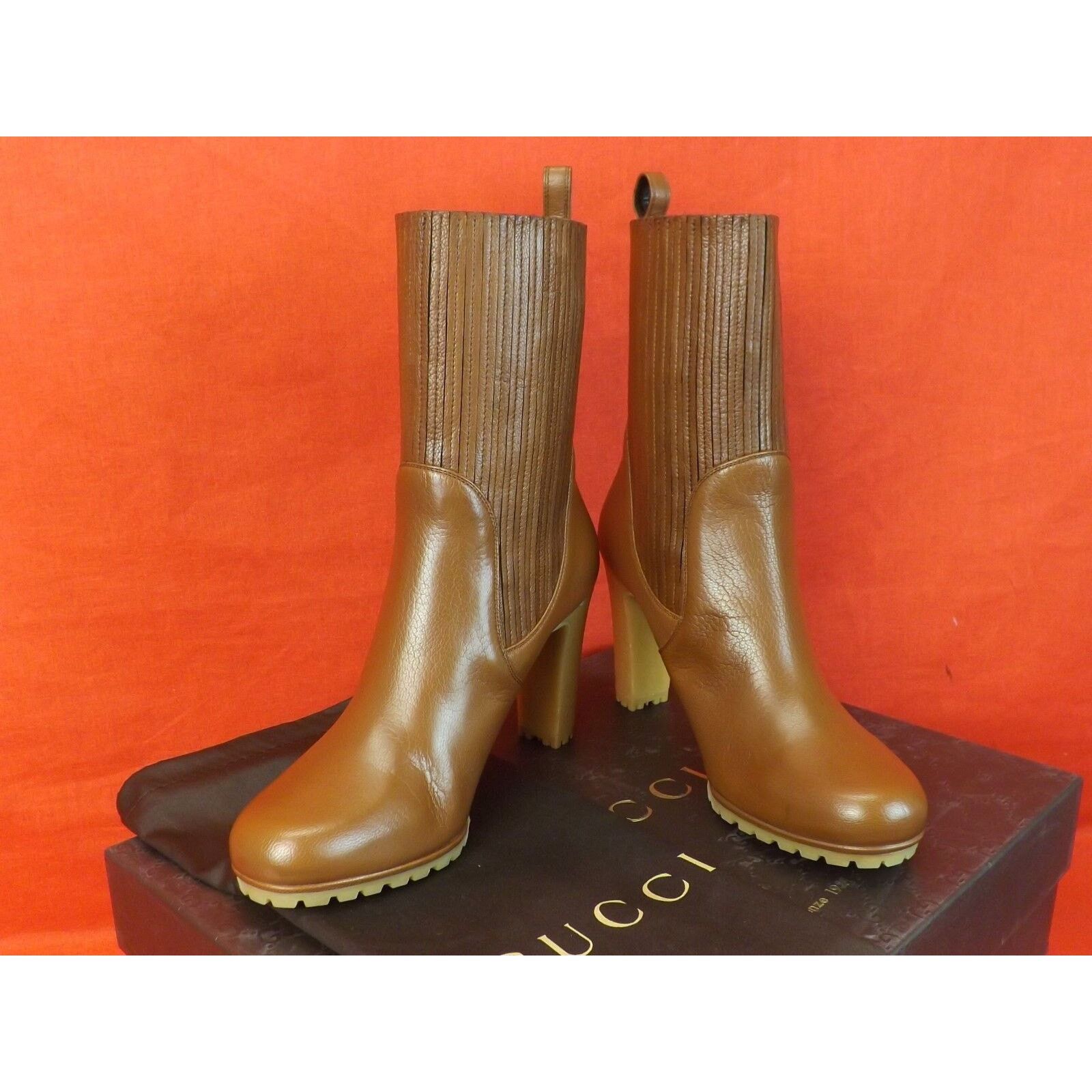 Gucci GUCCI 323551 EDITH BROWN LEATHER HEEL ANKLE BOOTS 39.5 Size US 9.5 / IT 39.5 - 3 Thumbnail