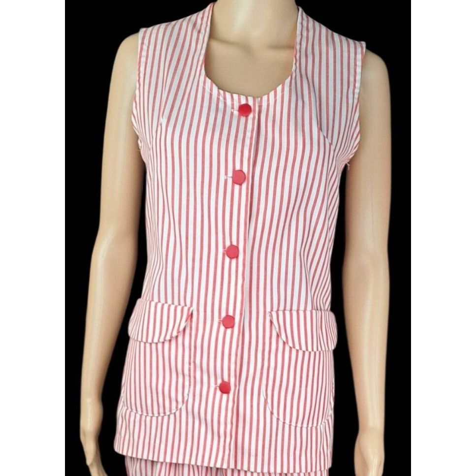 Imperial Vintage Candy Striper Uniform 1970s Red White Top Pants Hat Size S / US 4 / IT 40 - 3 Thumbnail