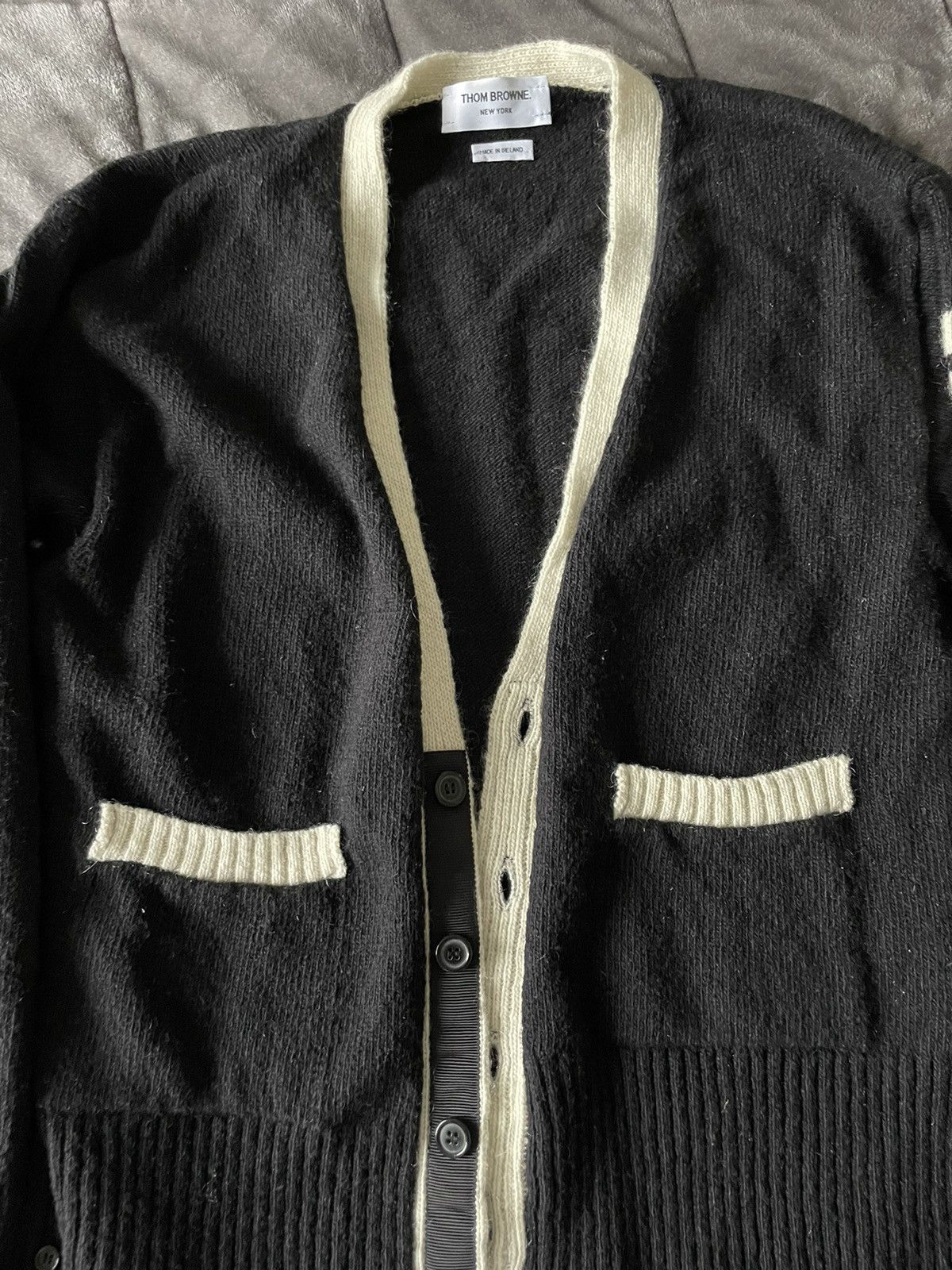 Thom Browne RARE- BLACK Mohair Tweed Jersey Stitch 4-bar Cardigan Size US L / EU 52-54 / 3 - 5 Thumbnail